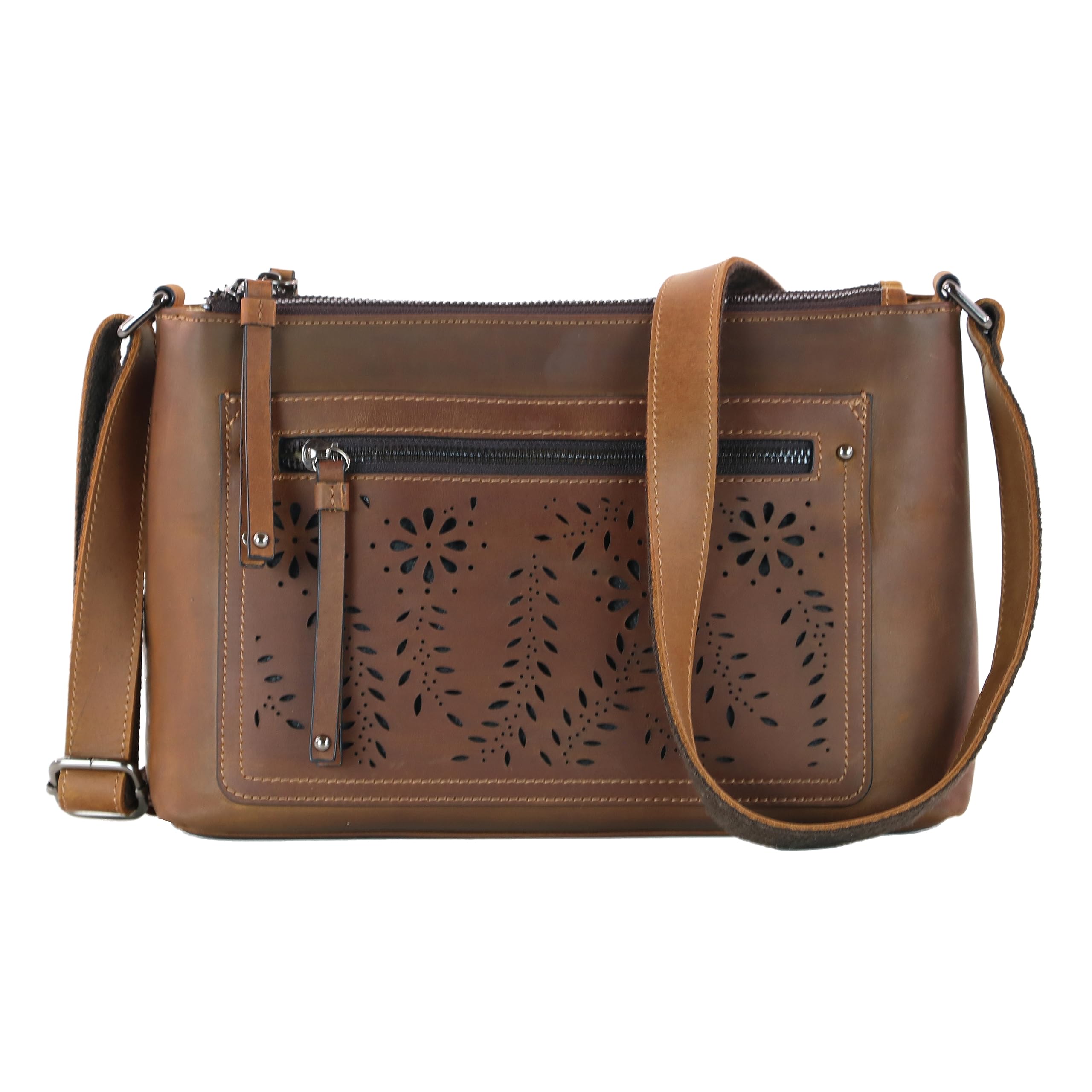 Brynlee Distressed Leather Concealed Carry Crossbody Bag - Medium Brown CCW Purse for Women | Perfect for Everyday Use, Travel & Self-Defense
