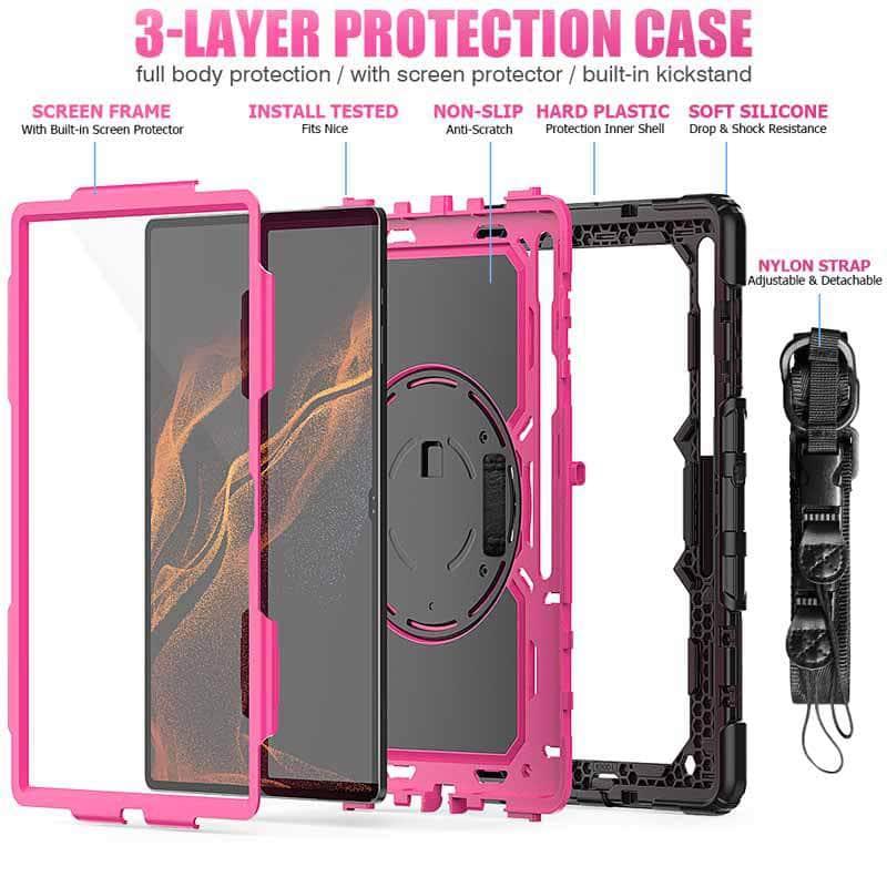 360° Rotating Shockproof Rugged Case for Samsung Galaxy Tab S8 Ultra 2022 (X900) - Perfect for Work, Travel & Outdoor Adventures