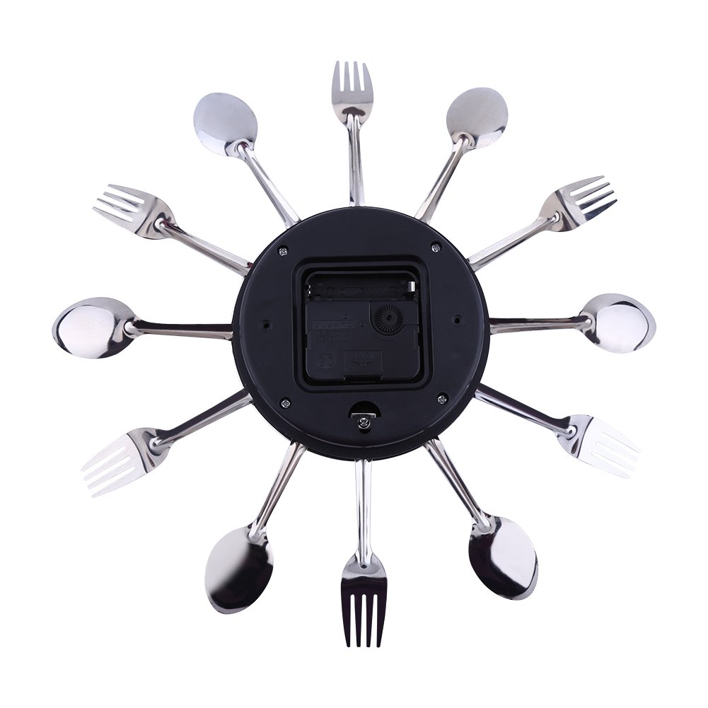 Ejoyous 12.4 Inch Large 3D Modern Creative Kitchen Wall Clock - Spoon & Fork Design Home Decor for Kitchen, Dining Room & Office (Silver) | Perfect Gift for Housewarming, Wedding & Home Renovation
