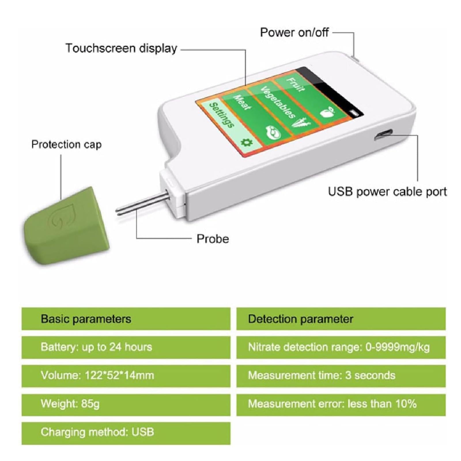Digital Nitrate Tester for Food - Water TDS PPM Meter with Geiger Radiation Detector - Accurate Testing for Fresh Meat, Fruits, Vegetables - Perfect for Home Kitchen, Organic Farming & Food Safety Inspection