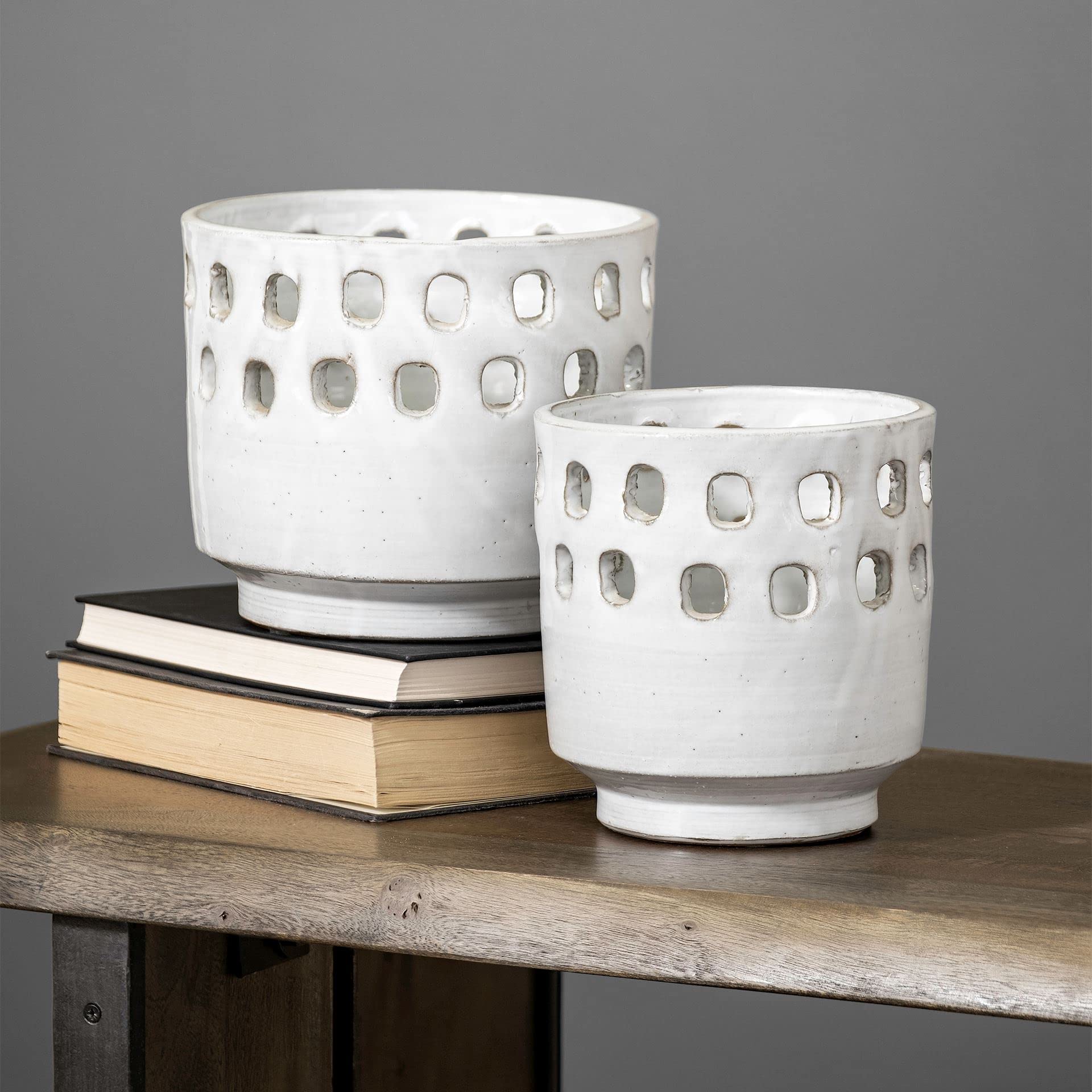 Mercana 68097 Pearl White Ceramic Vases - Set of 2, Elegant Home Decor for Living Room, Dining Table, Wedding Centerpiece & Modern Interior Design