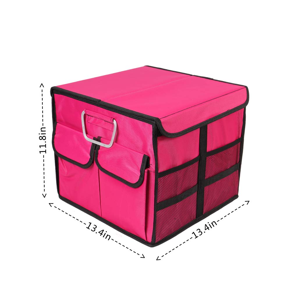 Collapsible Car Trunk Organizer with Non-Slip Straps - Portable Multi-Compartment Storage for SUV, Truck, Minivan & Auto Vehicles (Small, Rose Red) - Perfect for Road Trips, Grocery Shopping & Car Organization
