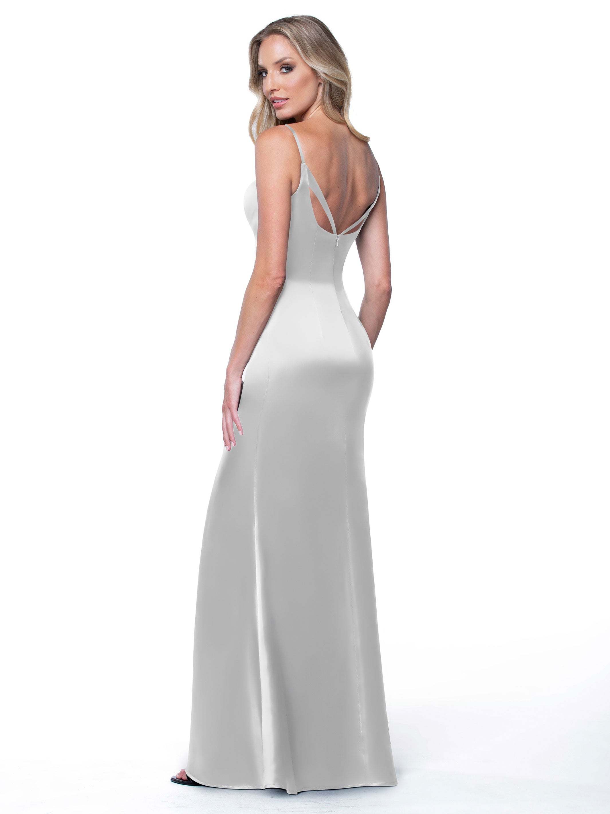 Elegant 80132 Fit and Flare Satin Bridesmaid Dress with High Slit - Perfect for Weddings, Prom, and Formal Events
