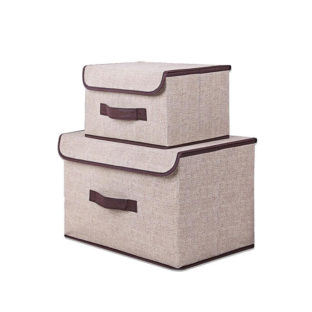 Foldable Fabric Storage Bin with Lid - Beige Cube Basket Organizer for Clothes, Shoes, Toys | Perfect for Shelves, Pantry, Cabinet & Home Organization | Space-Saving Storage Solution for Bedroom, Closet & Nursery