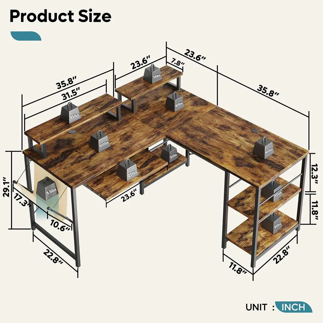 Bestier L-Shaped Computer Desk with Keyboard Tray - Ergonomic Home Office Desk for Gaming & Work - Perfect for Small Spaces & Corner Setups