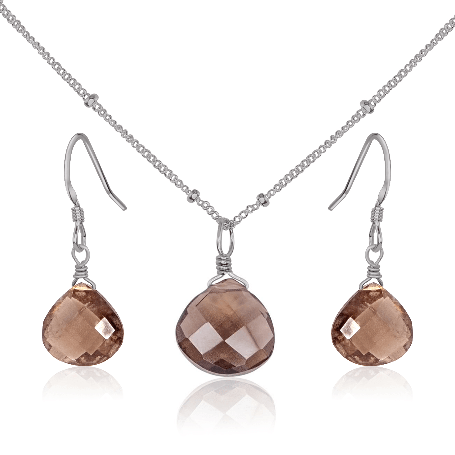 Elegant Smoky Quartz Teardrop Earrings and Necklace Set for Women - Perfect for Weddings, Parties & Everyday Wear