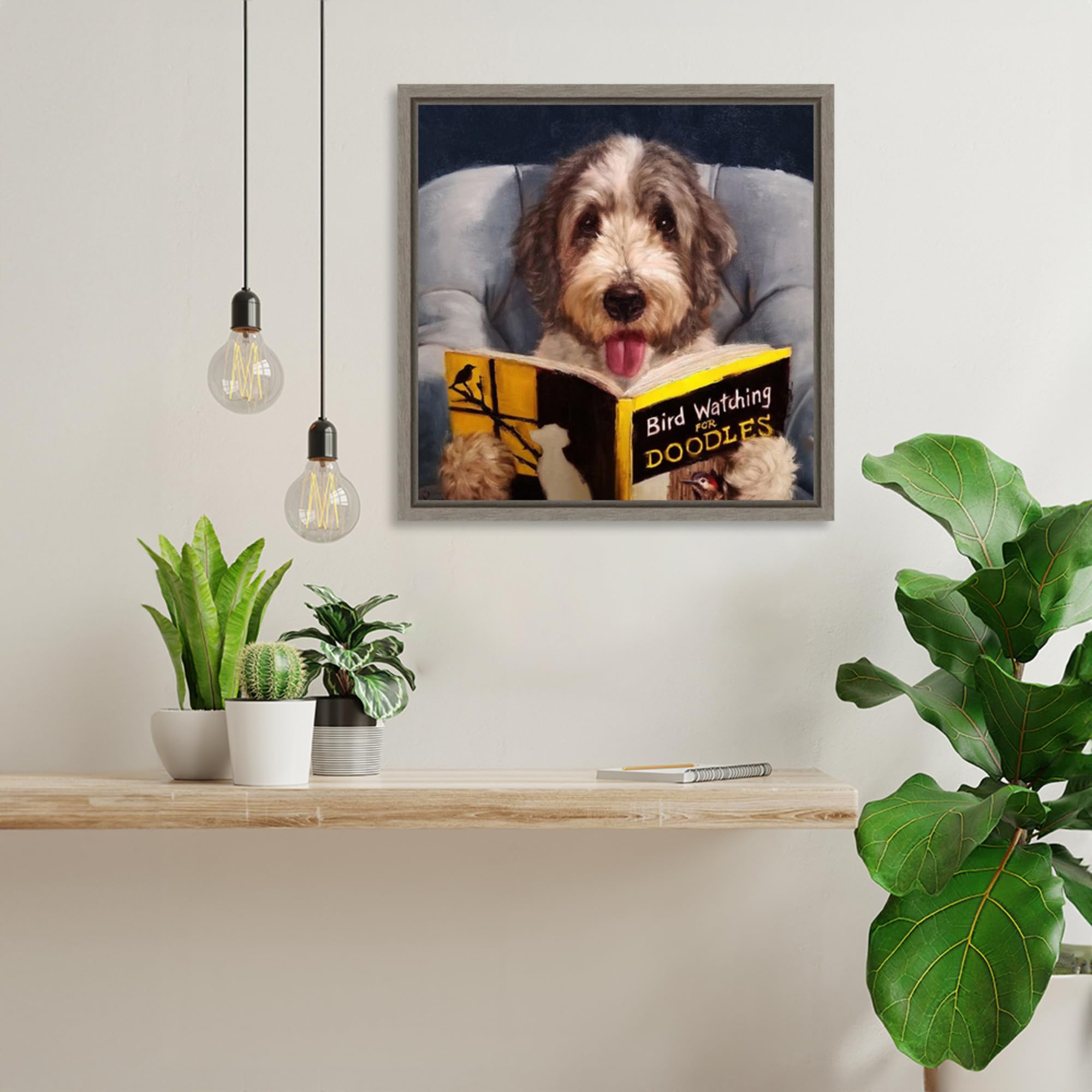 Amanti Art 16x16 Framed Canvas Wall Art - Ornithology For Doodles (Dog) by Lucia Heffernan, Animal Artwork, Rustic Country Decor, Small Poster Painting for Living Room, Bedroom & Office Decor