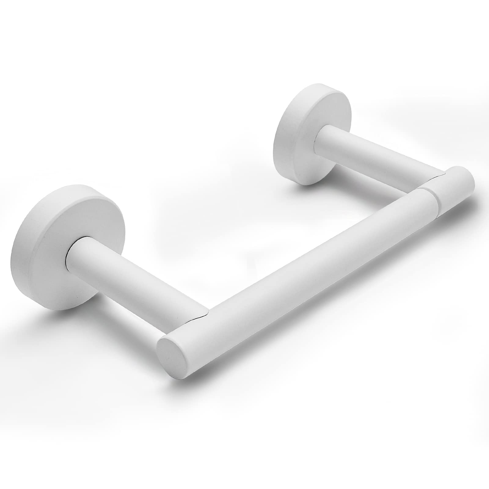 Stainless Steel Toilet Paper Holder Wall Mount - Adjustable Modern Bathroom Tissue Roll Holder with Flexible Pivot, White Ceramic Jumbo TP Roll Mount for Home & Office Use
