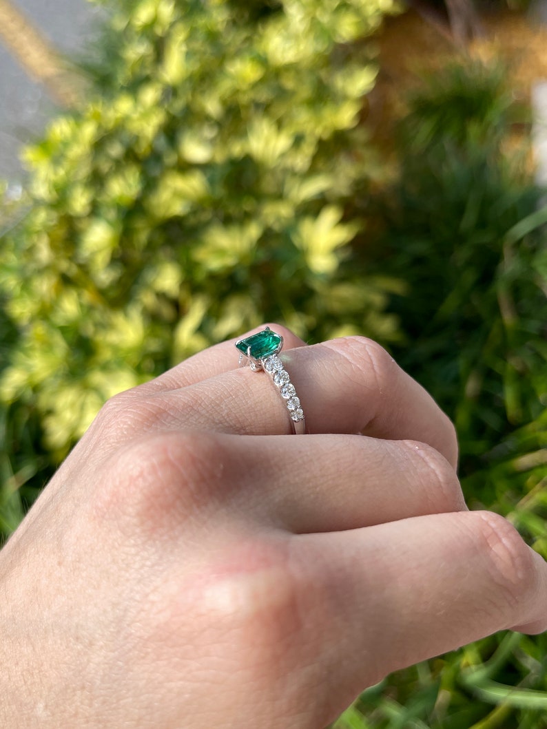 1.90tcw 14K White Gold Natural Emerald & Diamond Engagement Ring for Women - Perfect for Proposals, Anniversaries & Special Occasions