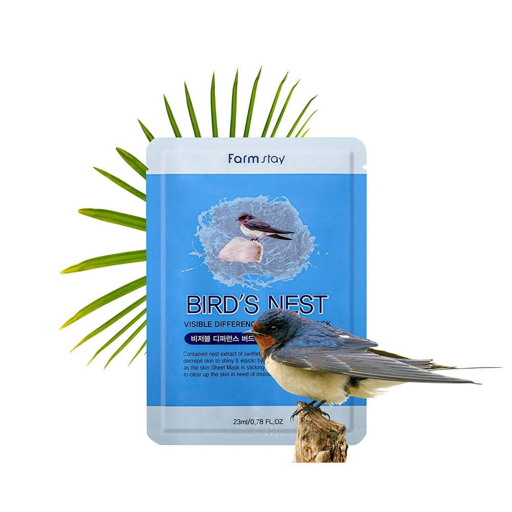 Farmstay Visible Difference Bird's Nest Aqua Mask Pack - Hydrating & Brightening Sheet Mask (10 Sheets) - Korean Skincare for Glowing Skin - Perfect for Daily Hydration & Spa Night