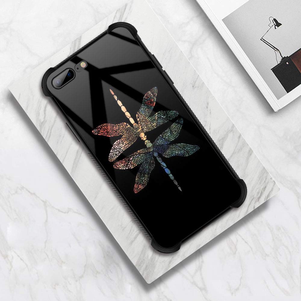 Dragonfly Design Shockproof iPhone 7/8/SE2 Case - Tempered Glass Back & Soft Silicone TPU Protective Cover | Durable Drop Protection for Everyday Use, Travel & Outdoor Activities