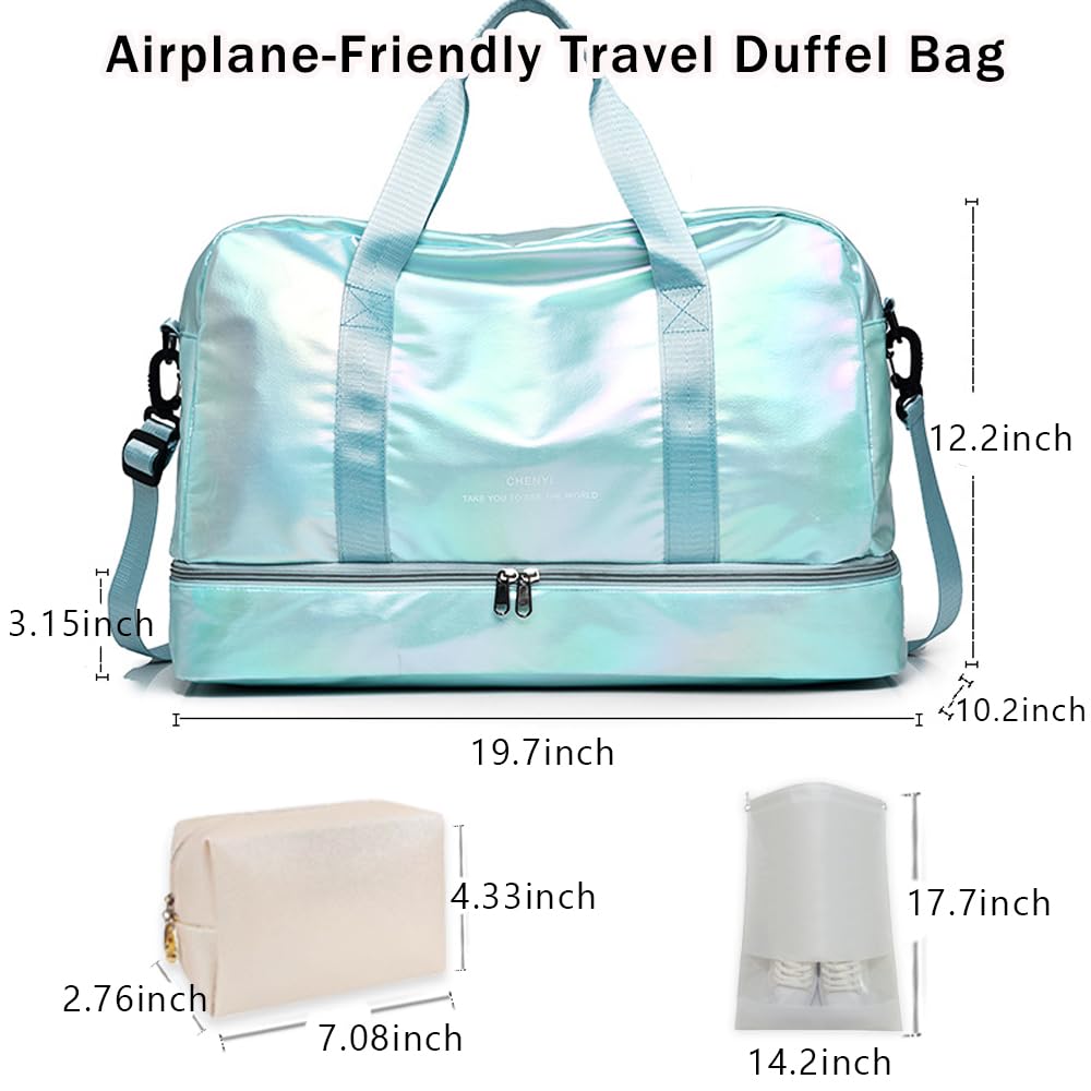 **Women's Gym Bag - Sports Travel Duffel with Toiletry & Shoe Compartment - Waterproof Wet Pocket for Yoga, Dance, Workout, Swim & Overnight Trips - Perfect for Women & Girls (Green)**    *(Use Case: Ideal for gym workouts, yoga classes, dance practice, swimming, travel, weekend getaways, and hospital visits.)*