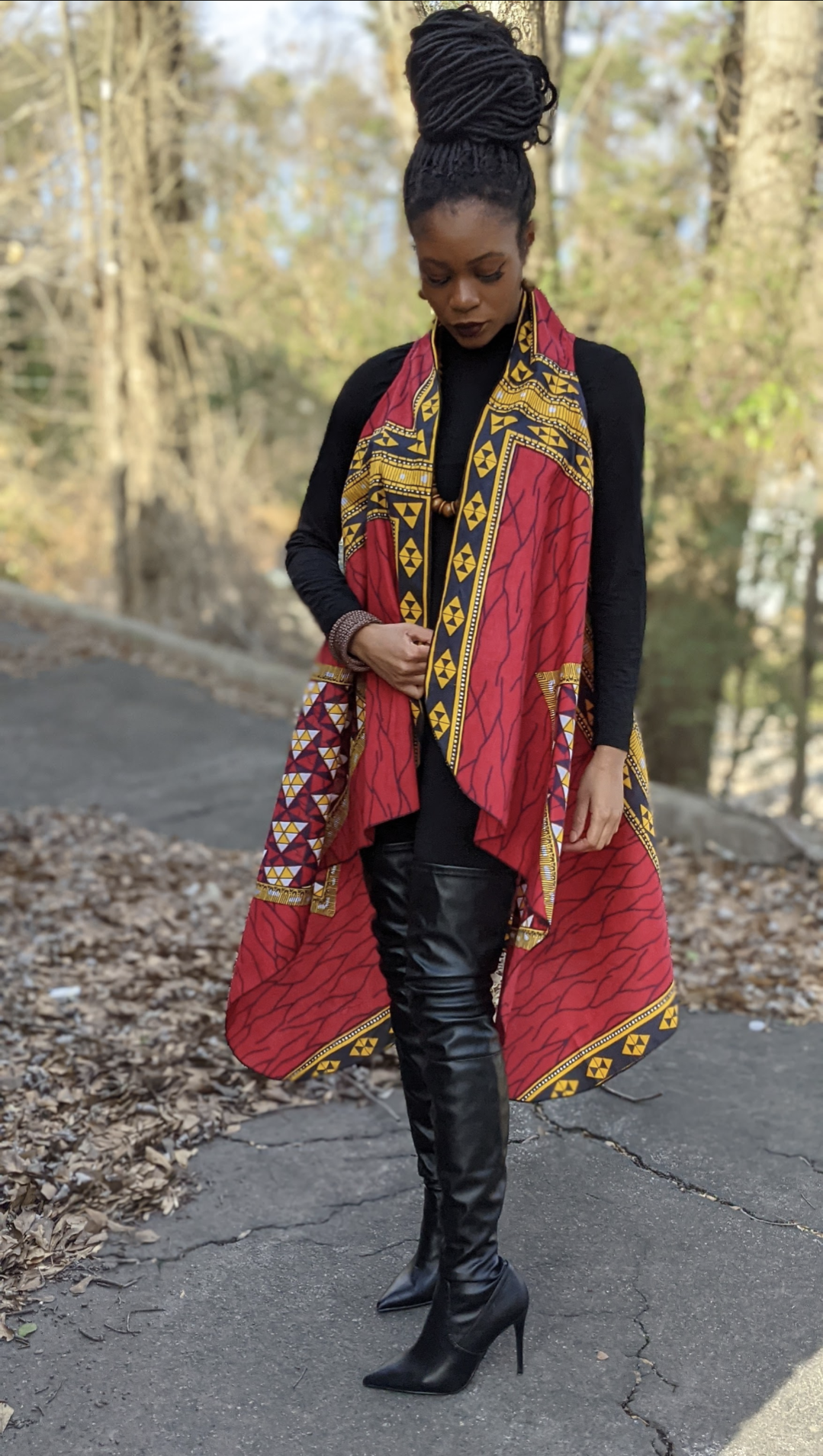 Stylish Red Diamond African Print Shawl Vest DPSH2687 - Elegant Women's Fashion Wrap for Parties, Weddings & Cultural Events