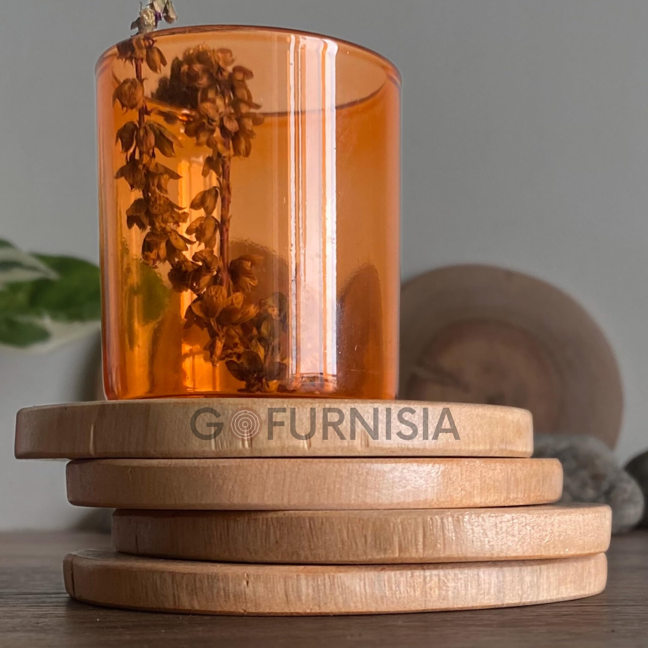 GOFURNISIA ® Set of 2 Rustic Wooden Coasters for Drinks - Natural Solid Wood Log with Finished Edge - Perfect for Dining Table, Coffee Table & Home Decor
