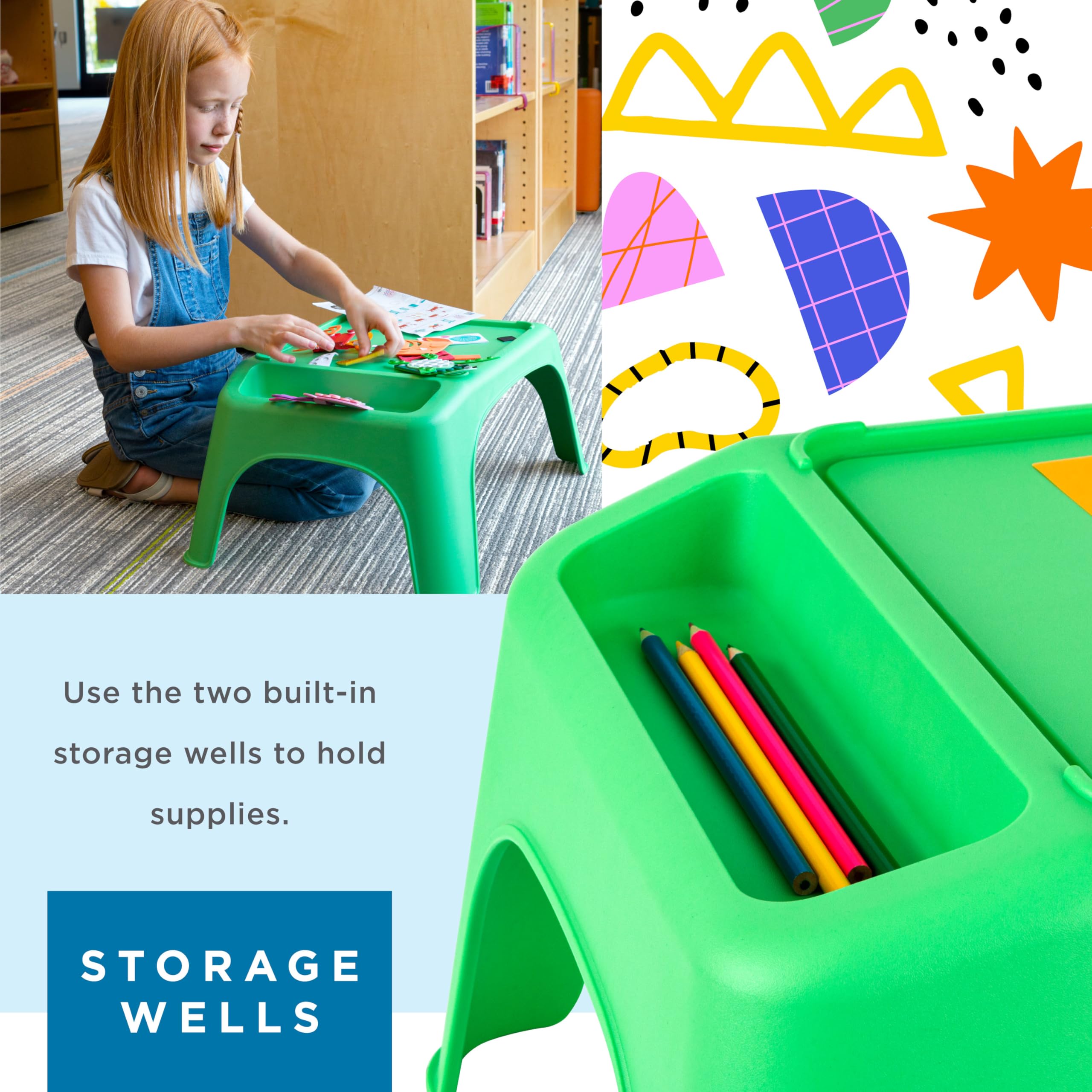 LAPGEAR Turtle Table - Kids Lap Desk with Storage for Snacks, Play & Learning - Portable Flexible Seating for Classroom, Homeschool & Sensory Activities - Green (Style 20101) - Perfect for Remote Learning & Indoor Playtime