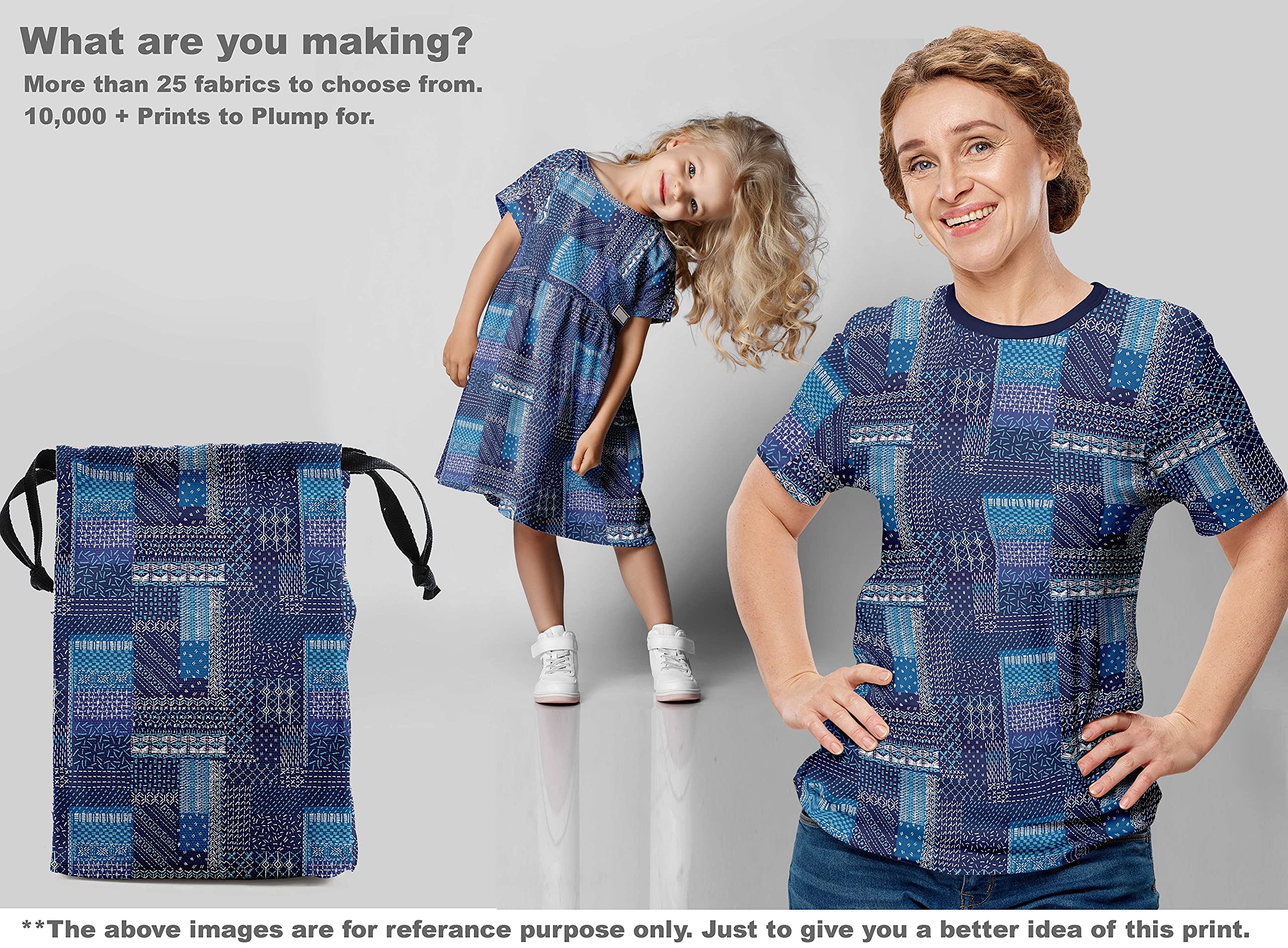 oneOone Polyester Spandex Blue Patchwork Dress Fabric - 56 Inch Wide Printed Material by The Yard | Perfect for DIY Dresses, Quilting & Home Decor Projects