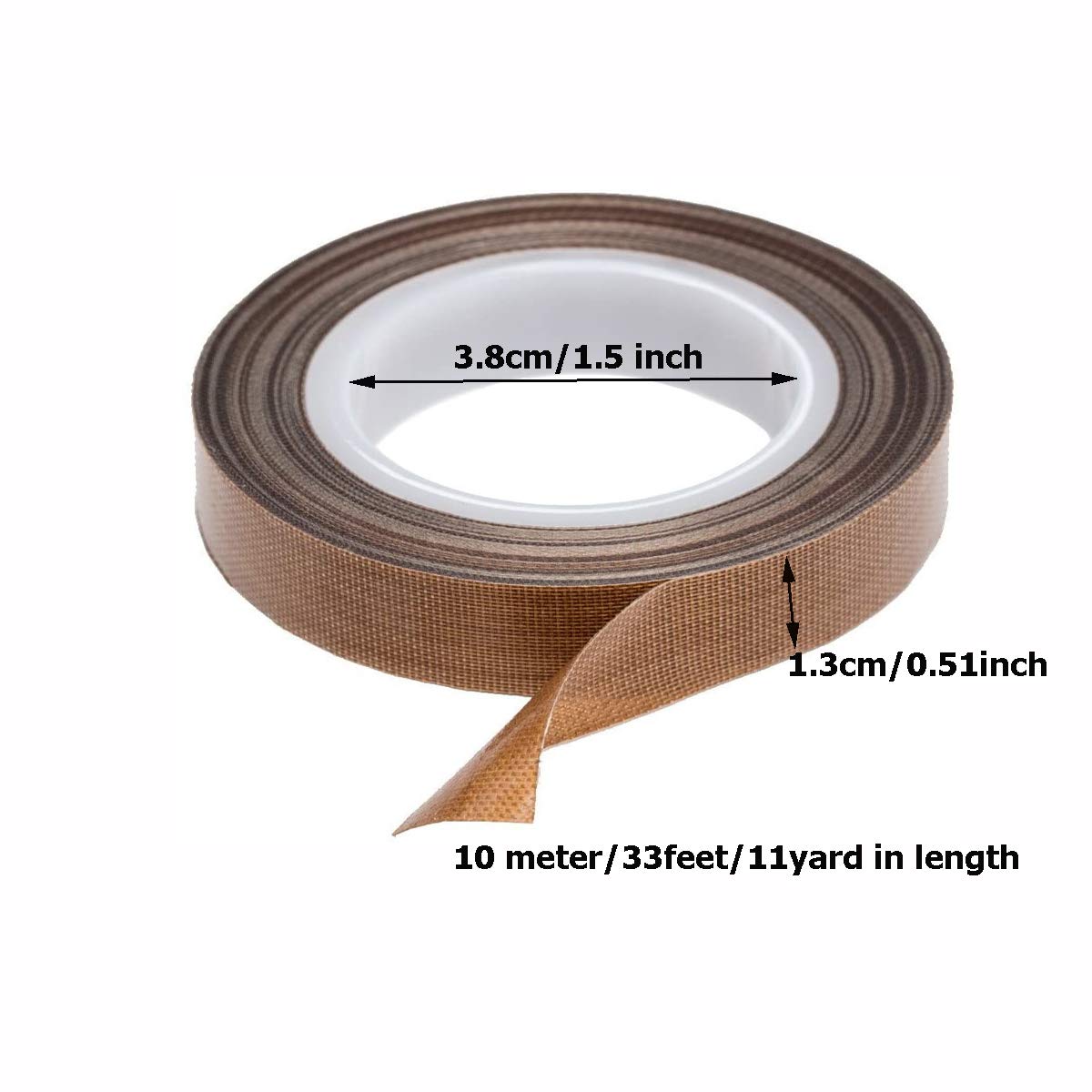 2 PCS PTFE Coated Fiberglass Teflon Tape - High Temperature Resistant Adhesive Tape for Drying Conveyor Belts, Welding Seals & Vacuum Sealer Machines (Brown, 13mm x 11yd/33ft x 0.18mm) - Ideal for Industrial Food Processing, Packaging Equipment & Heat Press Applications