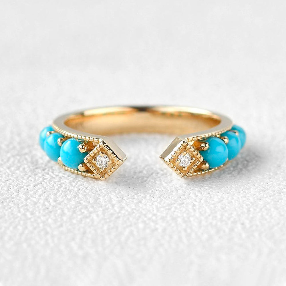 Vintage Bohemian Turquoise & Diamond Ring for Women - Handmade Sterling Silver Jewelry for Boho Chic Style, Wedding, Party & Everyday Wear
