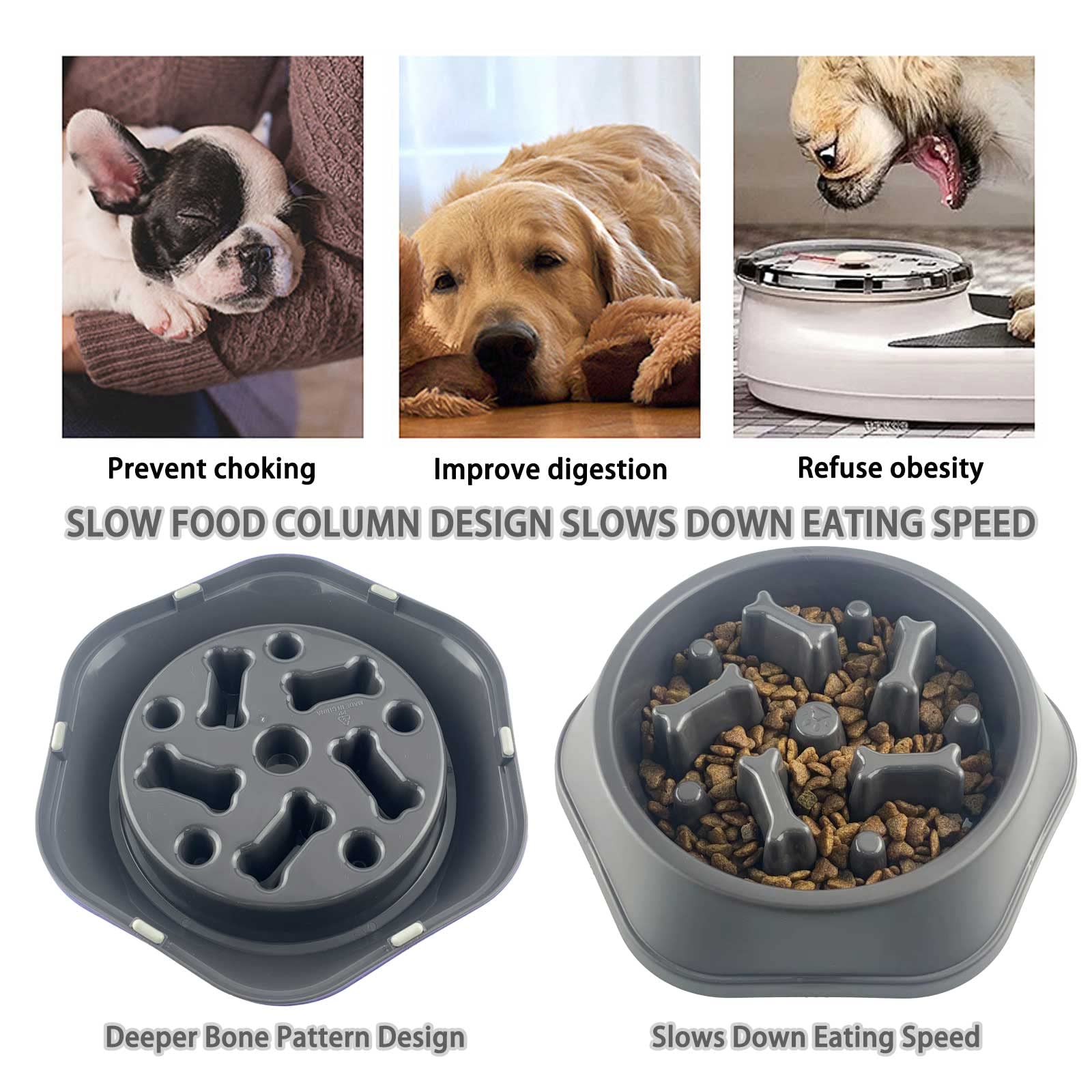CAISHOW Slow Feeder Dog Bowl - Anti-Gulping Pet Food Dish for Healthy Eating, Interactive Bloat Stop Design, Non-Slip Base for Small & Medium Dogs - Perfect for Mealtime Fun and Preventing Digestive Issues