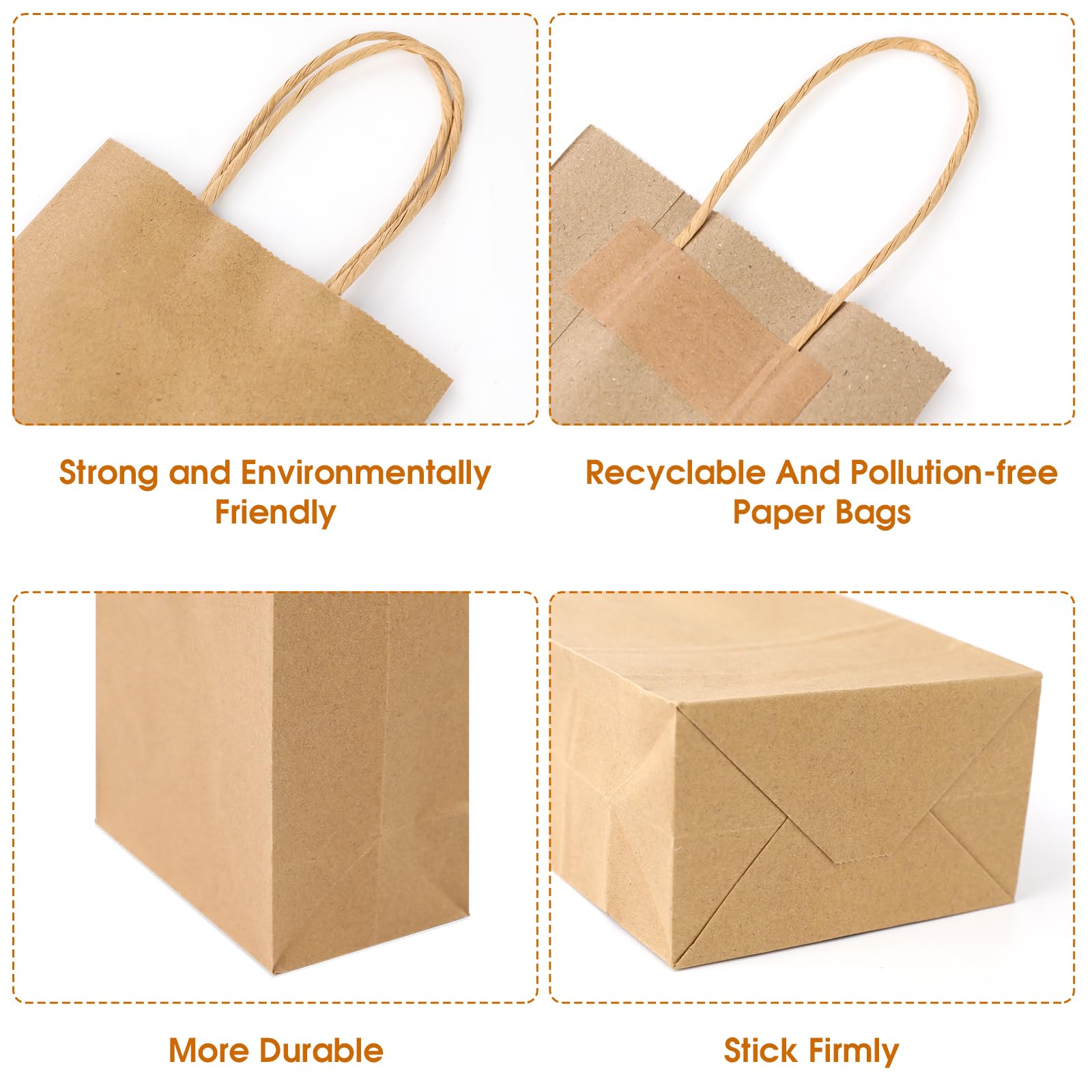 XPCARE 100Pcs Kraft Paper Gift Bags with Handles - 5.25x3.25x8.25 Inches Small Brown Shopping Bags Bulk for Retail, Parties, Wedding Favors & Gift Packaging