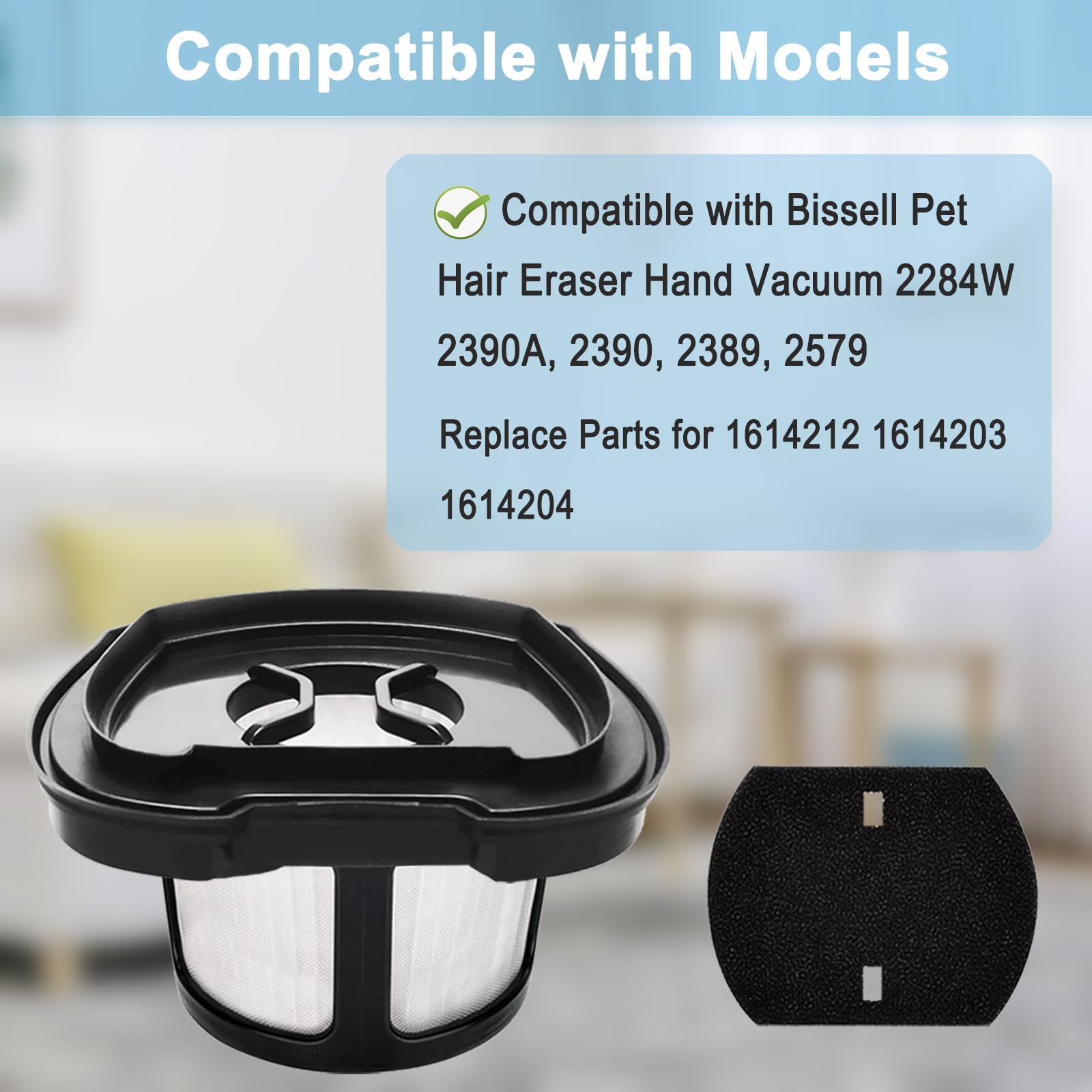 Bissell Pet Hair Eraser Hand Vacuum Replacement Filters (6 Pack) - Compatible with Models 2284W, 2390A, 2390, 2389, 2579 - Includes 6 Foam Filters & 6 Vacuum Filters (Part #1614212, 1614203, 1614204) - Perfect for Pet Hair Removal & Home Cleaning