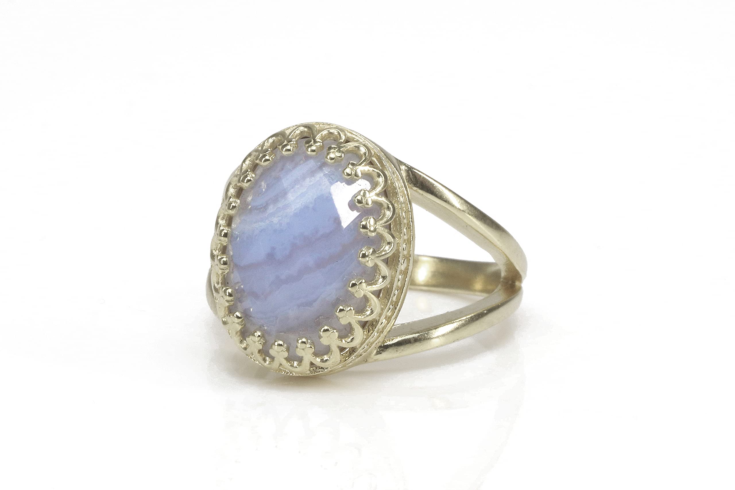 Elegant Anemone Jewelry Fancy Agate Ring for Women - Handmade Artisan Oval Statement Ring - Unique Vintage Customizable Engraved Jewelry Gift with Box - Perfect for Weddings, Parties & Special Occasions