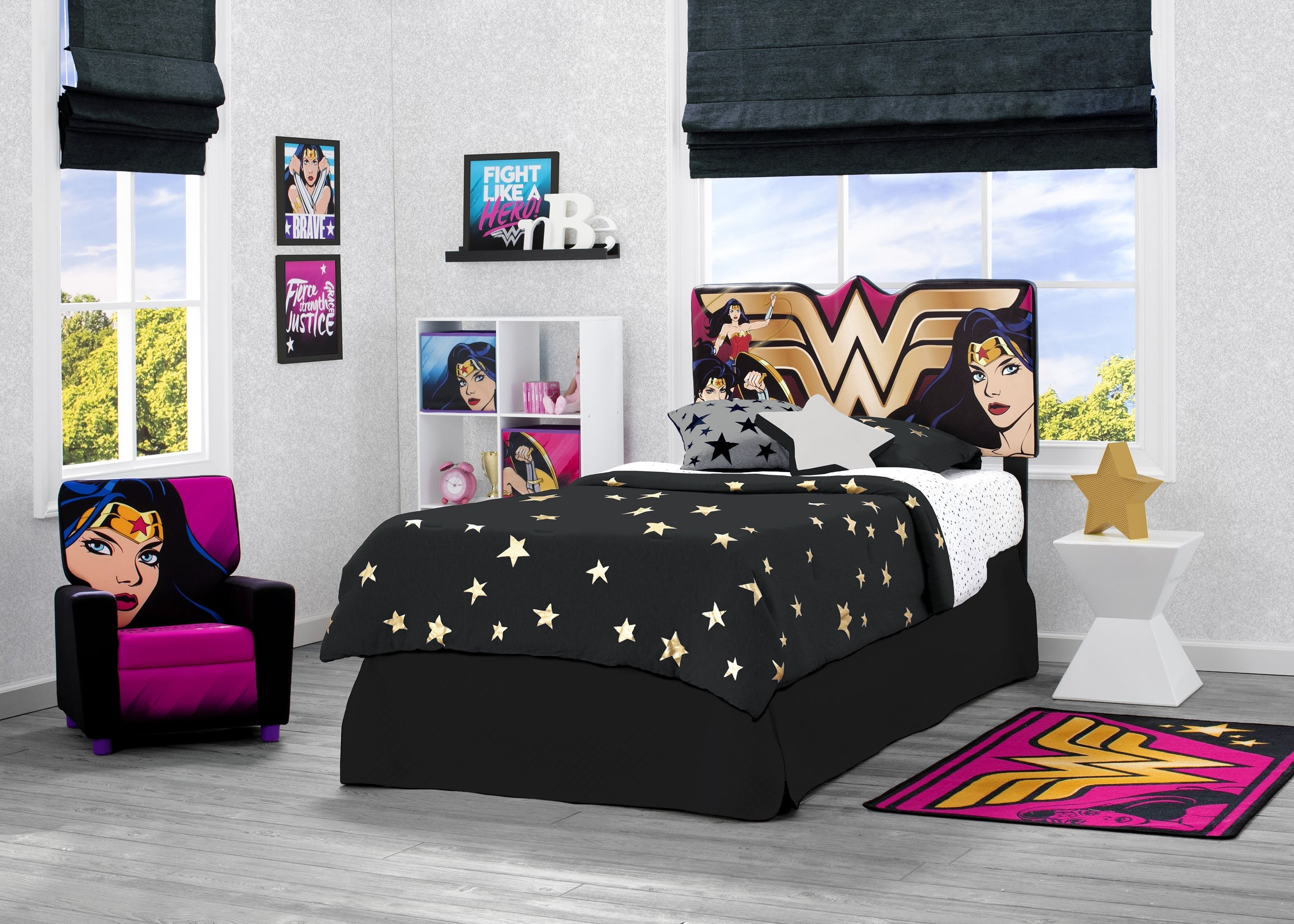 DC Comics Wonder Woman Upholstered Headboard - Superhero Bedroom Decor for Kids & Adults - Perfect for Comic Book Fans & Superhero Themed Rooms
