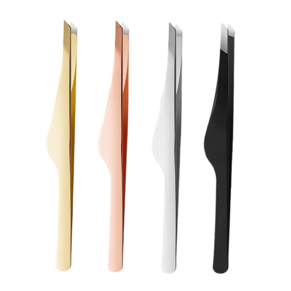 Healeved 4-Piece Professional Stainless Steel Tweezer Set - Slant Brow, Angled Hair, Ingrown Hair & Lash Tip Tools - Perfect for DIY Beauty, Brow Shaping & Lash Extension (Great for Salon & Home Use)