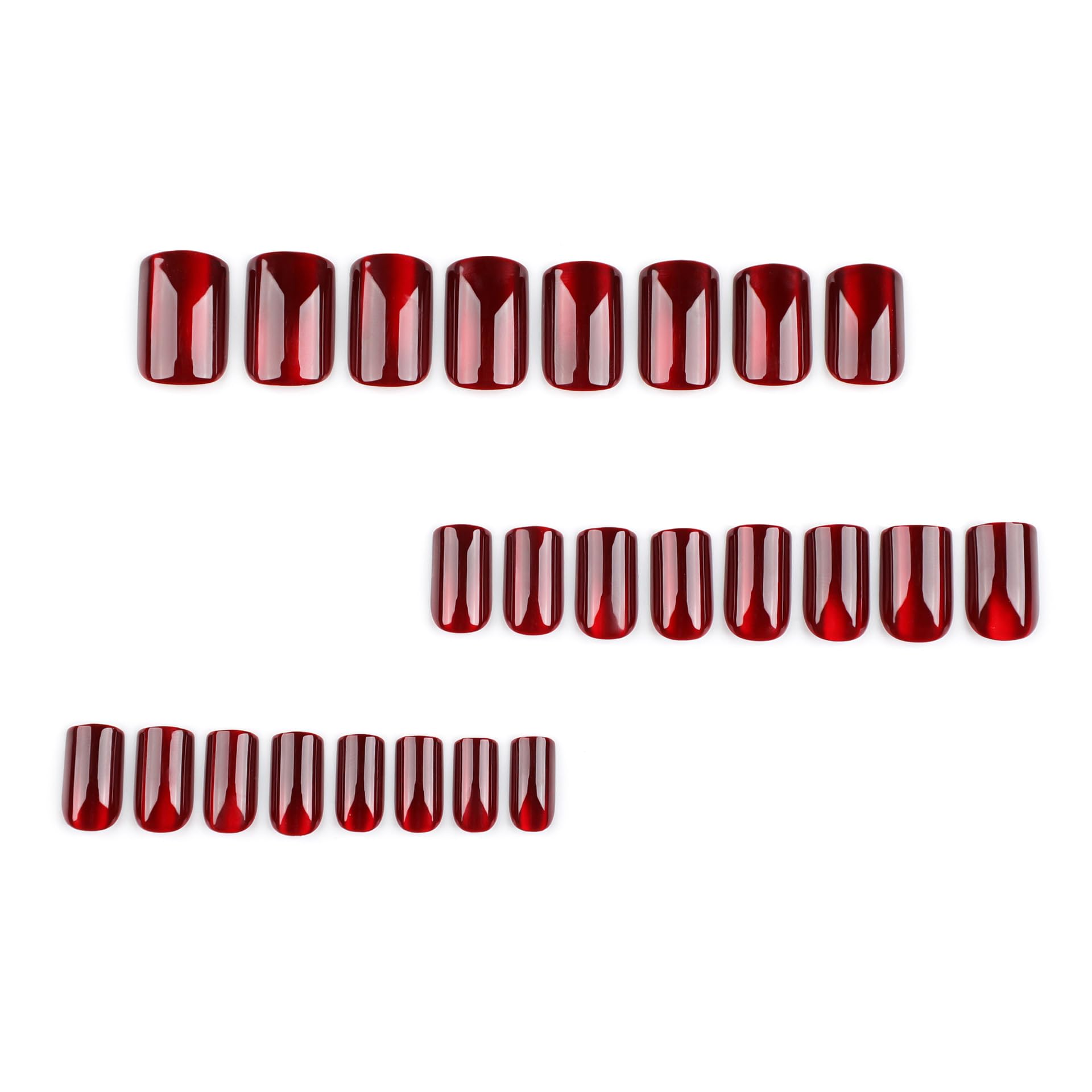 24PCS Red Square Fake Nails - Red Cat Eye Press On Nails with Glossy Gradient | Reusable Acrylic Nail Kit in 12 Sizes | Natural Stick On Nails (Wine Red Cat Eye) for Parties, Weddings & Special Occasions