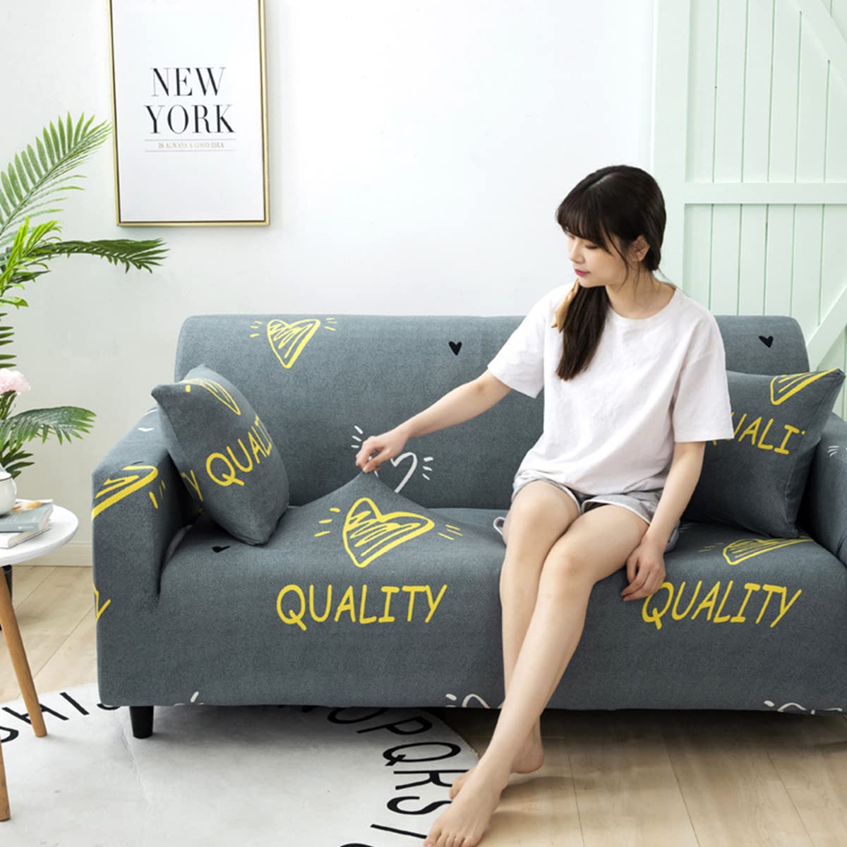 Stretch Sofa Covers - Printed Elastic Couch Slipcovers for 3-Seater Couches, Universal Fit Furniture Protector for Living Room, Bedroom & Office Use