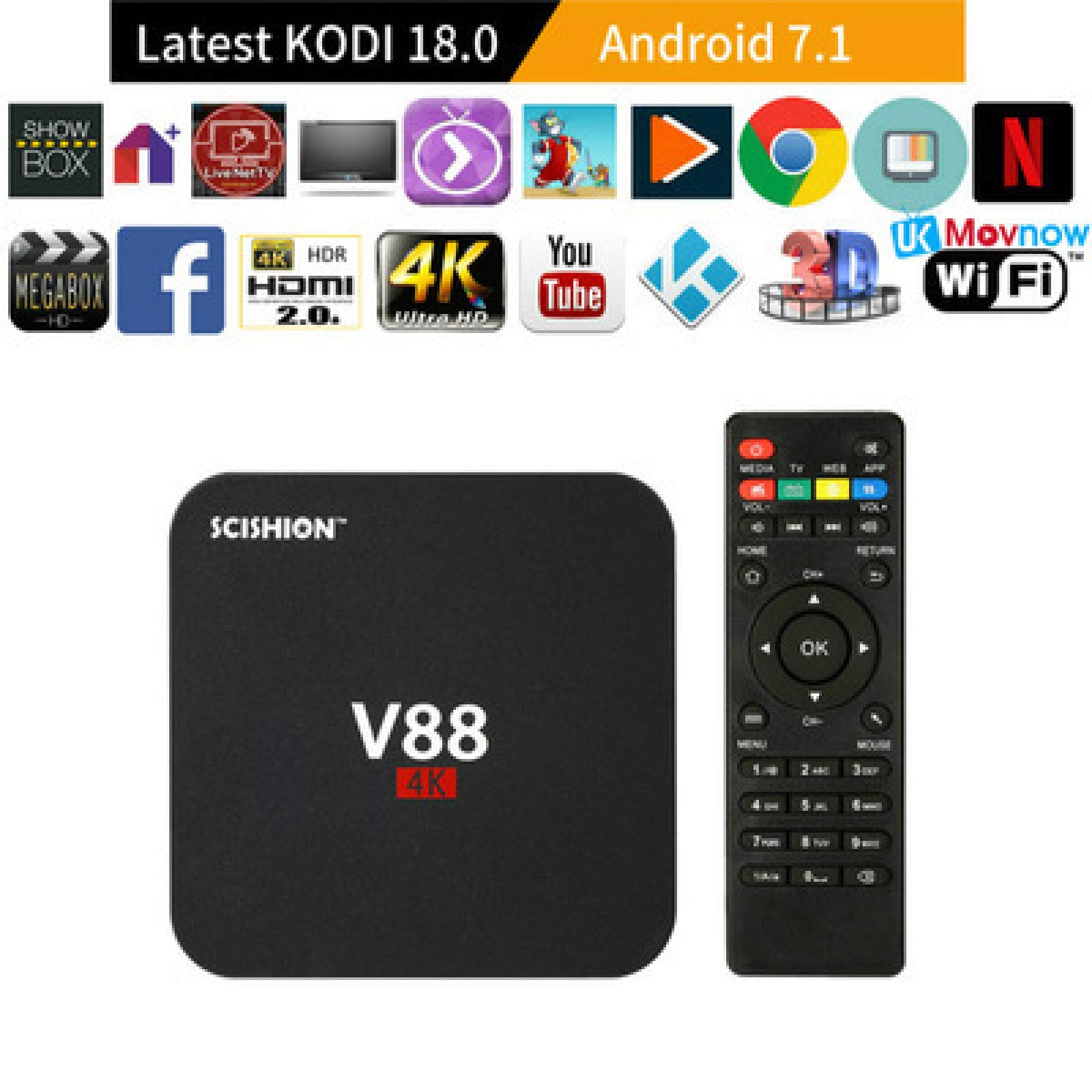 Android TV Box V88 - 4K Ultra HD Smart Media Player with Quad Core Processor, Android 6.0 OS, 8GB Storage, WiFi & HDMI - Perfect for Home Entertainment, Streaming Movies & Online Gaming