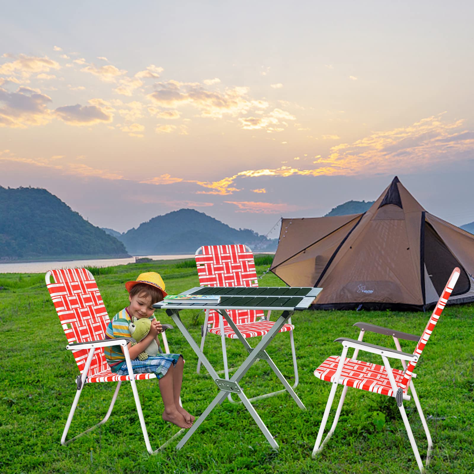 VINGLI 2-Pack Folding Lawn Chairs for Patio, Outdoor, Beach, Yard & Garden - Portable Webbed Dining Chairs (Red, Classic) - Perfect for Picnics, Camping & Backyard Relaxation