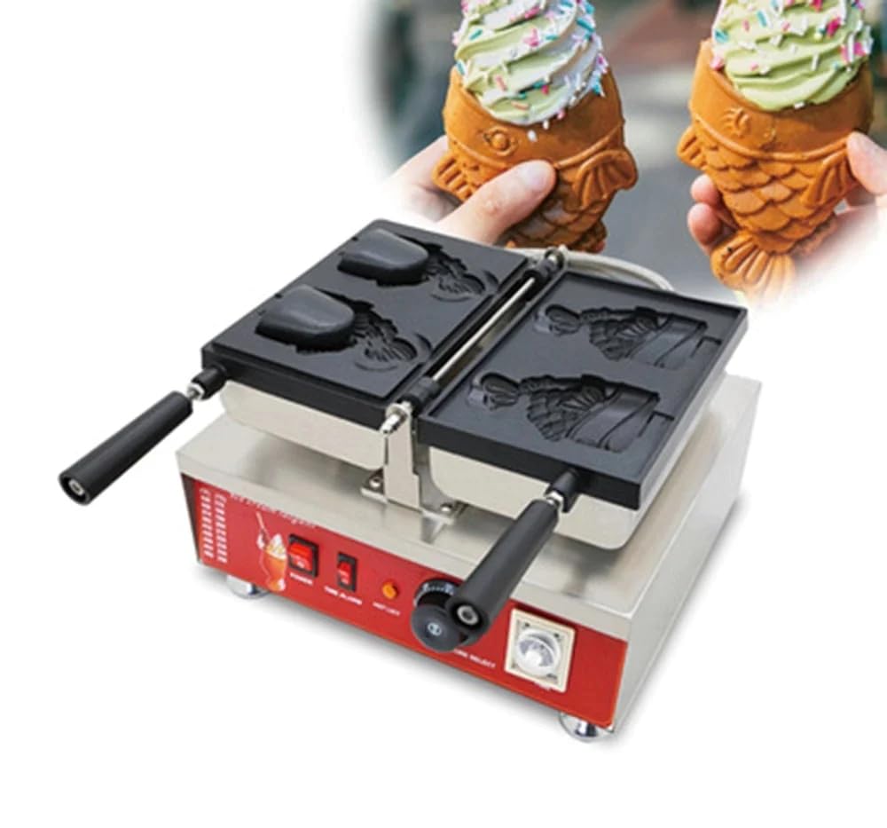 Fish Shape Open Mouth Waffle Maker - Taiyaki Machine 110V for Japanese Pancakes - Perfect for Home Breakfast, Party Snacks & Street Food Business