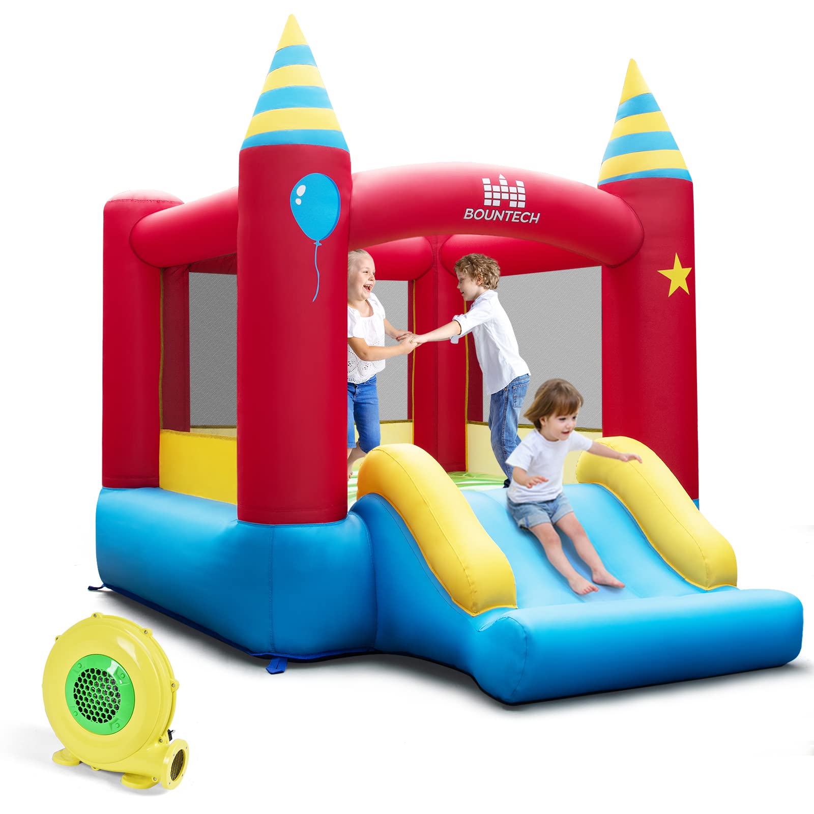 BOUNTECH Inflatable Bounce House for Kids 3-6 Years - Large Jumping Area with Slide | 480W Blower | Indoor & Outdoor Bouncy Castle for Toddler Boys & Girls | Perfect for Birthday Parties, Backyard Fun, and Family Gatherings