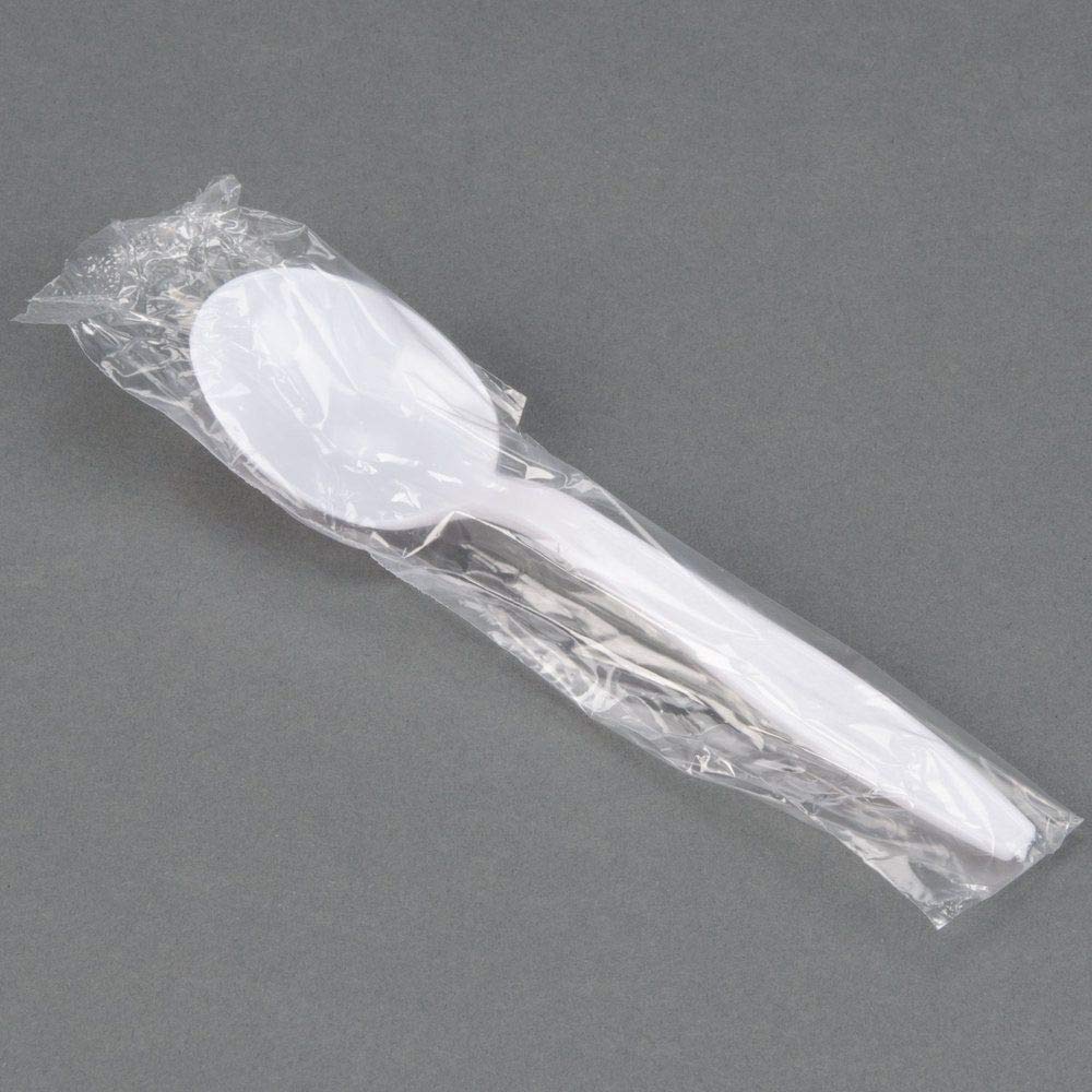 100-Pack Disposable White Soup Spoons - Individually Wrapped Plastic Cutlery for Takeout, Catering, Parties & Home Use