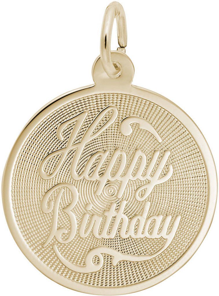 10K Yellow Gold Rembrandt Patterned Happy Birthday Charm - Elegant Jewelry Gift for Women, Birthday Party, Anniversary & Special Occasions