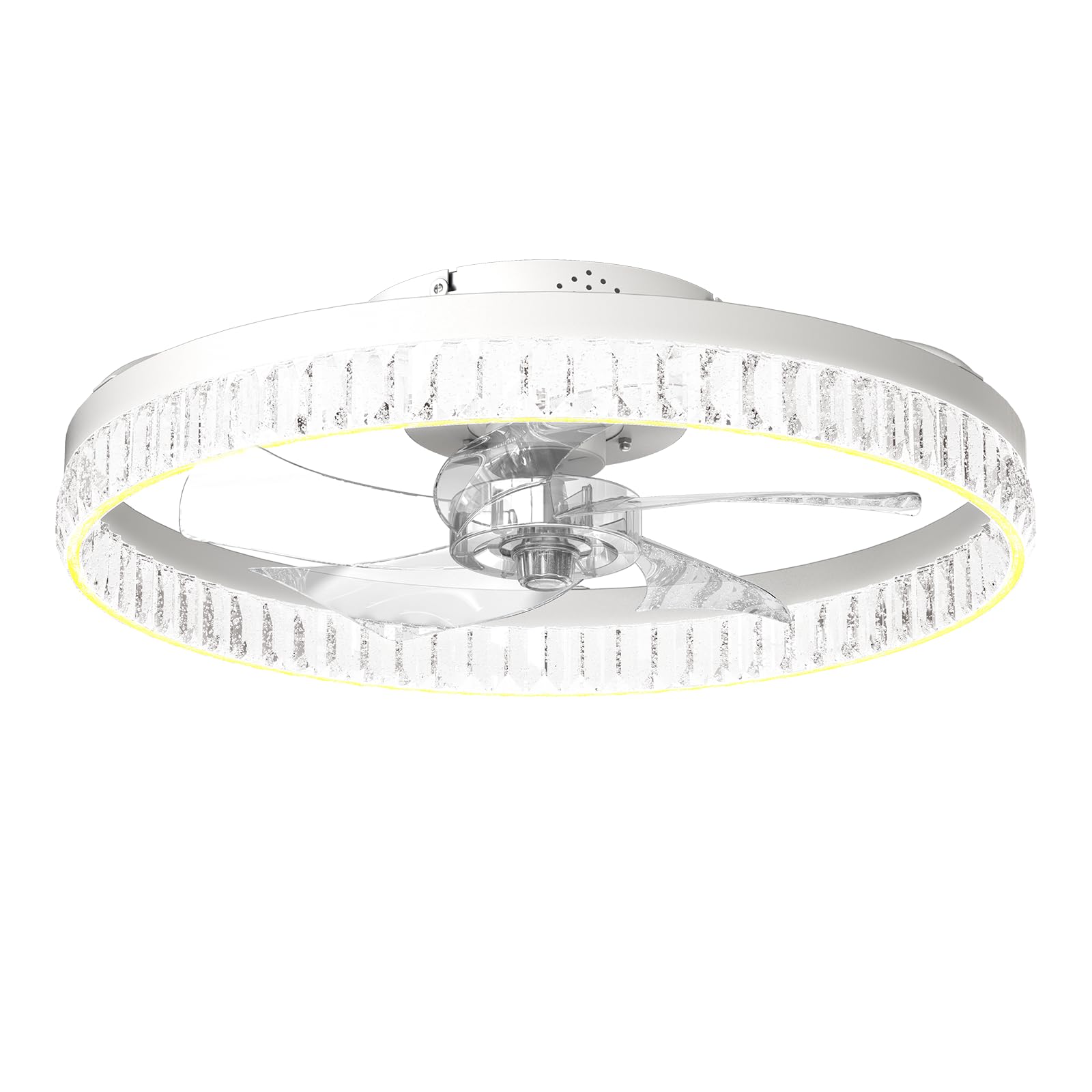 QUMFIXPU 19.7 Inch Low Profile Ceiling Fan with LED Light - Remote Control, 6 Speed Settings, Reversible Invisible Blades, Dimmable & Timer Function - Perfect for Bedroom, Living Room & Office (White)