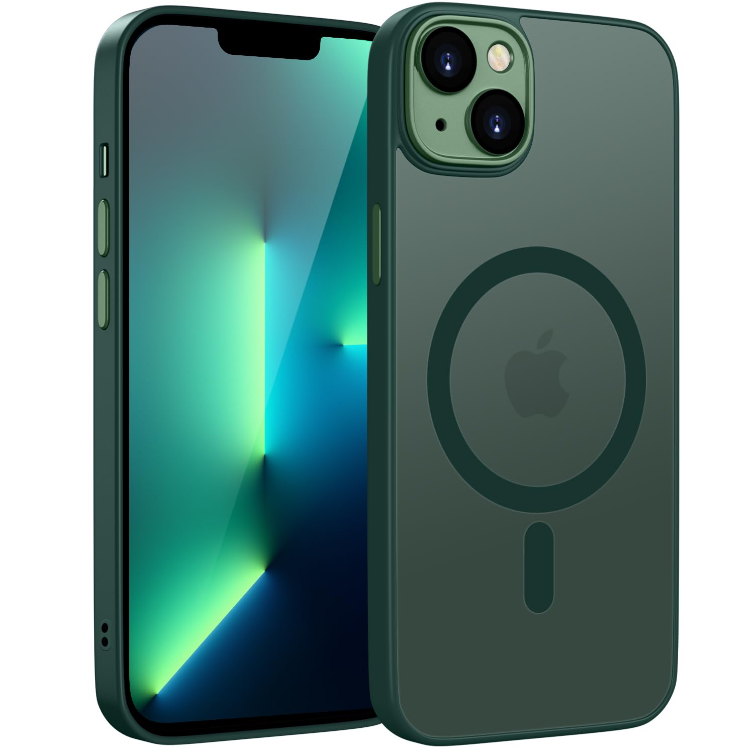 **Magnetic iPhone 13 Case 6.1 Inch - Slim Translucent Matte Cover with MagSafe Wireless Charging, Shockproof & Camera Protection (Dark Green) - Perfect for Daily Use, Travel & Work**