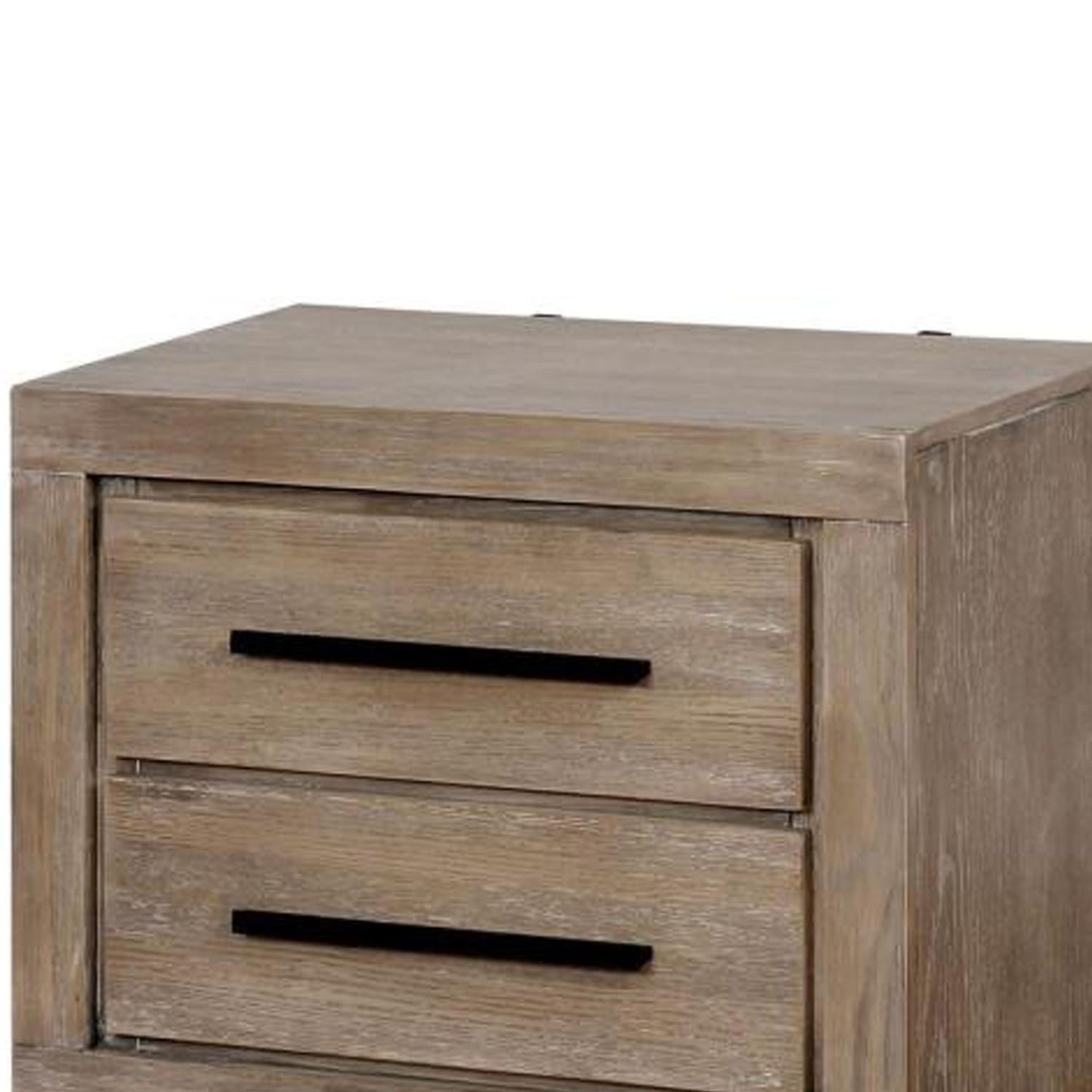 Benjara Brown Two-Drawer Transitional Style Wooden Nightstand with Bar Handles - Bedroom Side Table for Bed, Living Room, or Guest Room