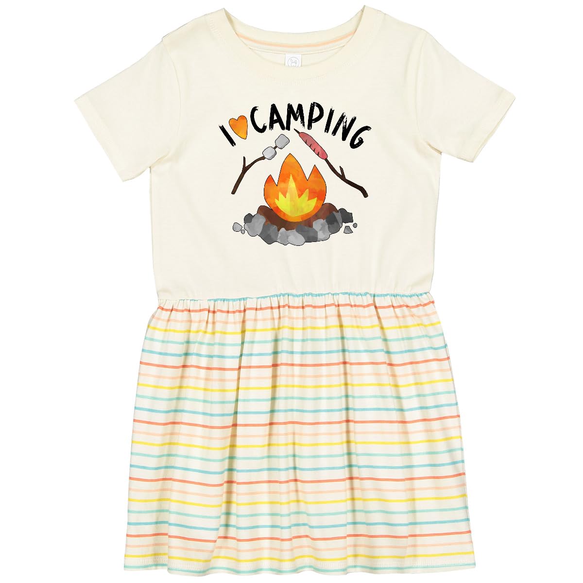 Inktastic I Love Camping Toddler Dress - Cute Campfire, Hot Dog & Marshmallows Print for Girls - Perfect for Outdoor Adventures, Camping Trips & Family Vacations