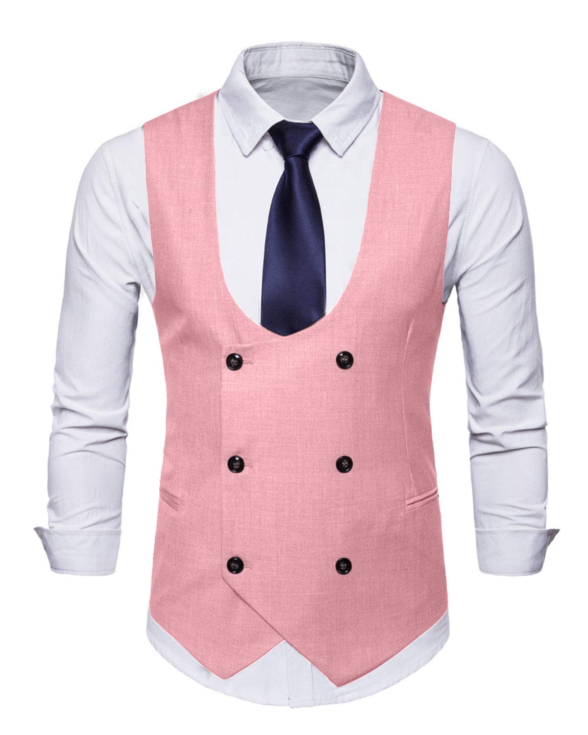 MllesReve Men's Slim Fit Waistcoat - U Neck Double Breasted Suit Vest for Formal Wear, Wedding & Business Attire