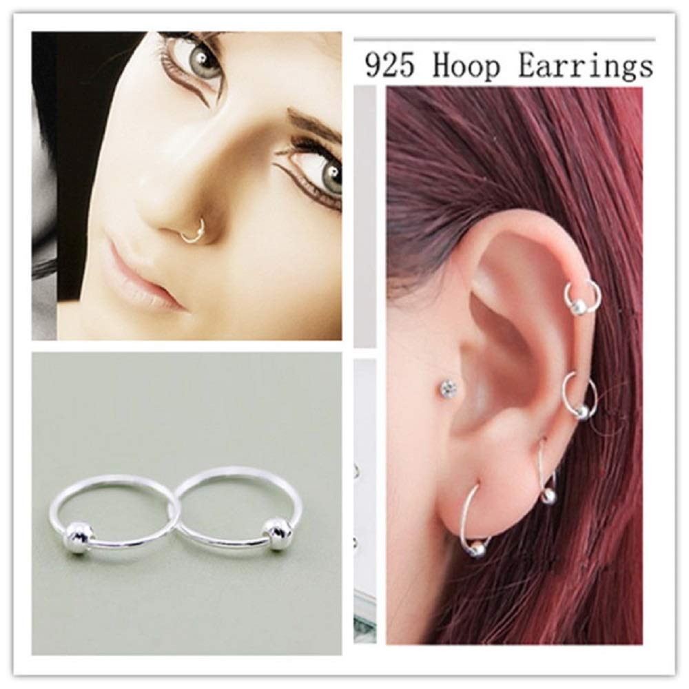 20G Sterling Silver Ball Bead Sleeper Tiny Hoop Earrings - Dainty Tragus Cartilage Nose Rings & Septum Piercing Huggie Hoops - Perfect for Everyday Wear, Minimalist Jewelry & Gift Giving