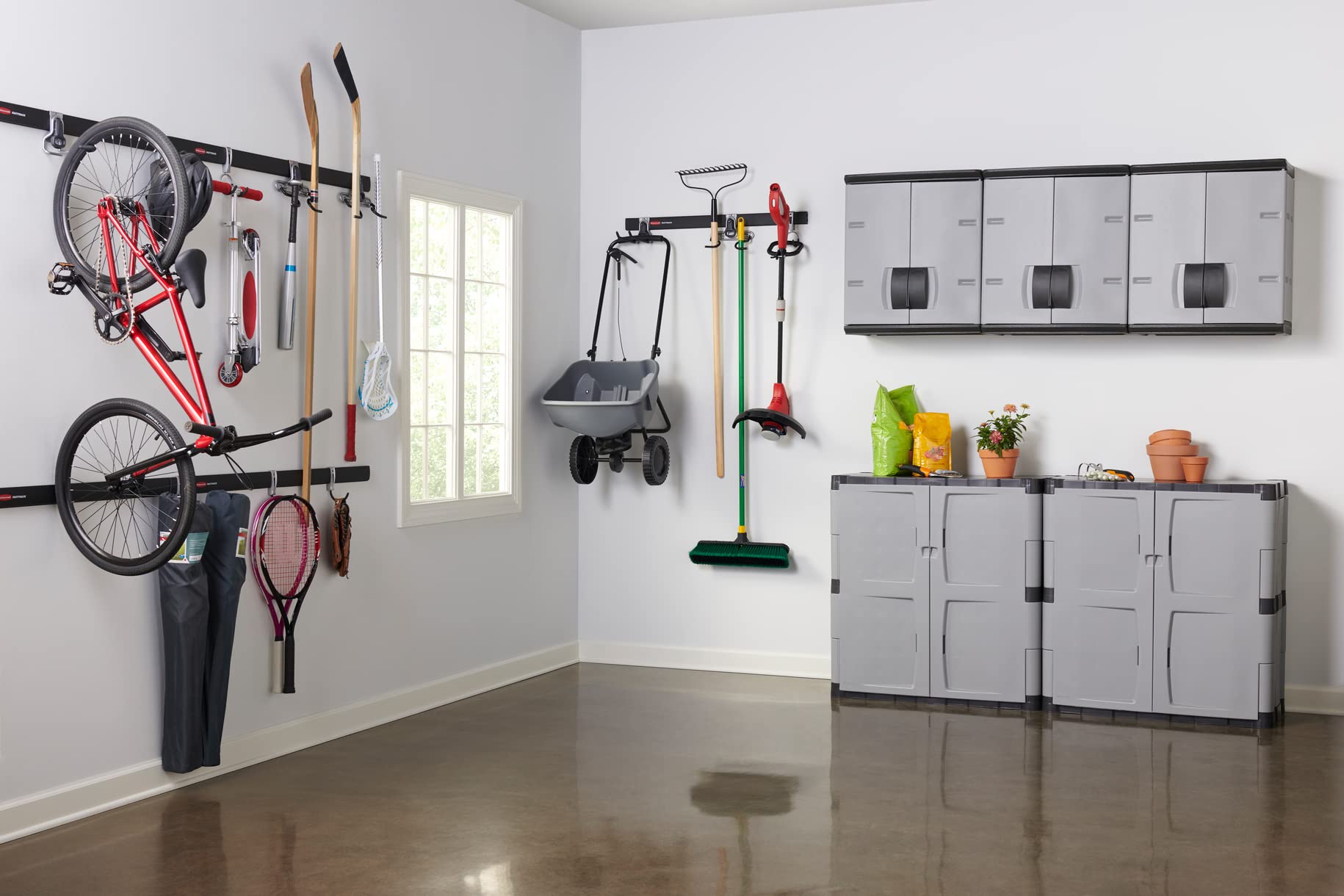 Rubbermaid Heavy Duty Wall Mounted Storage Cabinet - 150 lb Capacity, Lockable Gray 3-Shelf Organizer for Tools, Car Accessories & Cleaning Supplies | Perfect for Garage, Home & Outdoor Storage Organization