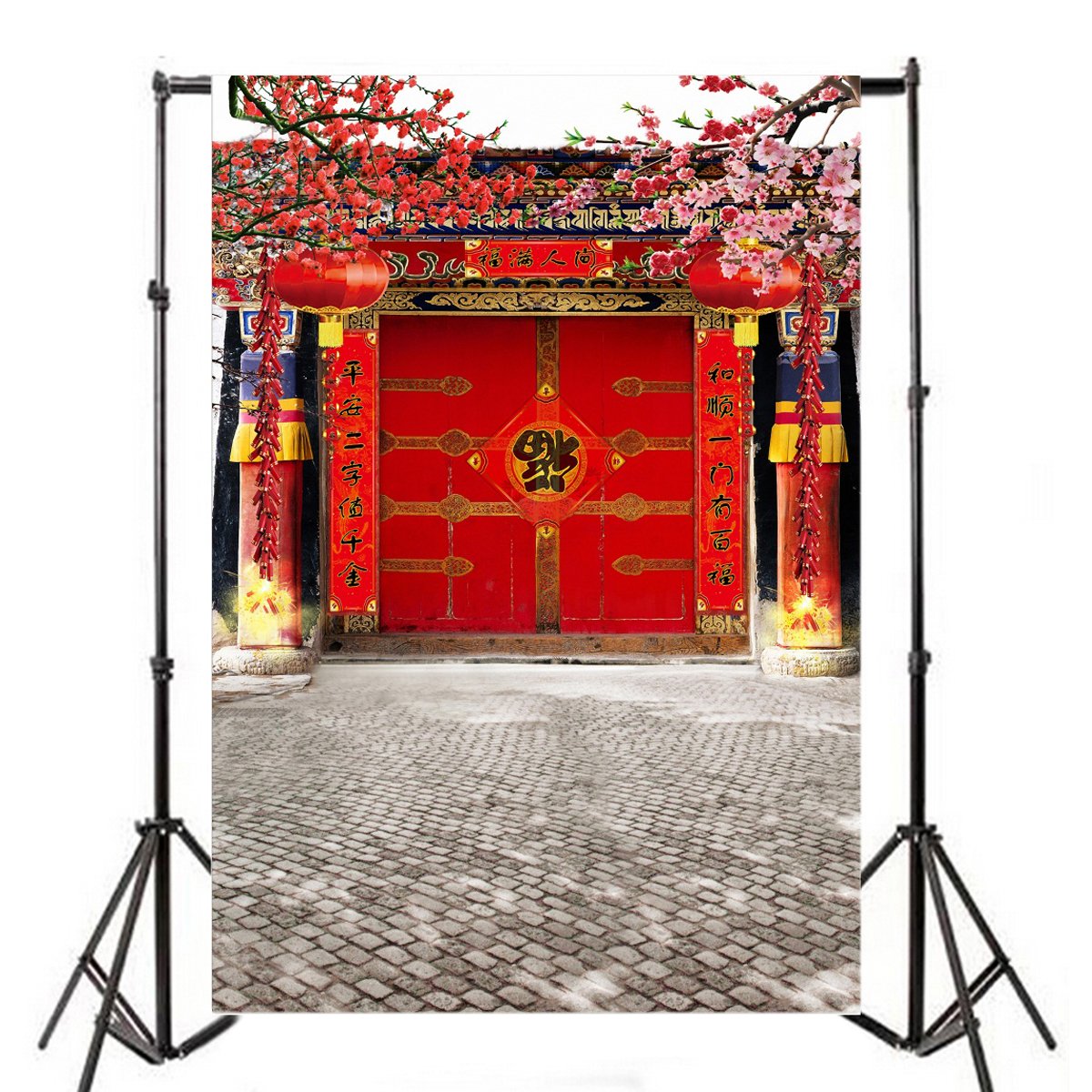 Yeele 6.5x10ft Chinese New Year Backdrop - Traditional Spring Festival Photography Background with Red Lanterns, Couplets & Firecrackers Decor for Door Decoration, Family Photo Booth, Kids & Adult Party Props | Perfect for Lunar New Year Celebrations, Cultural Events & Themed Photoshoots