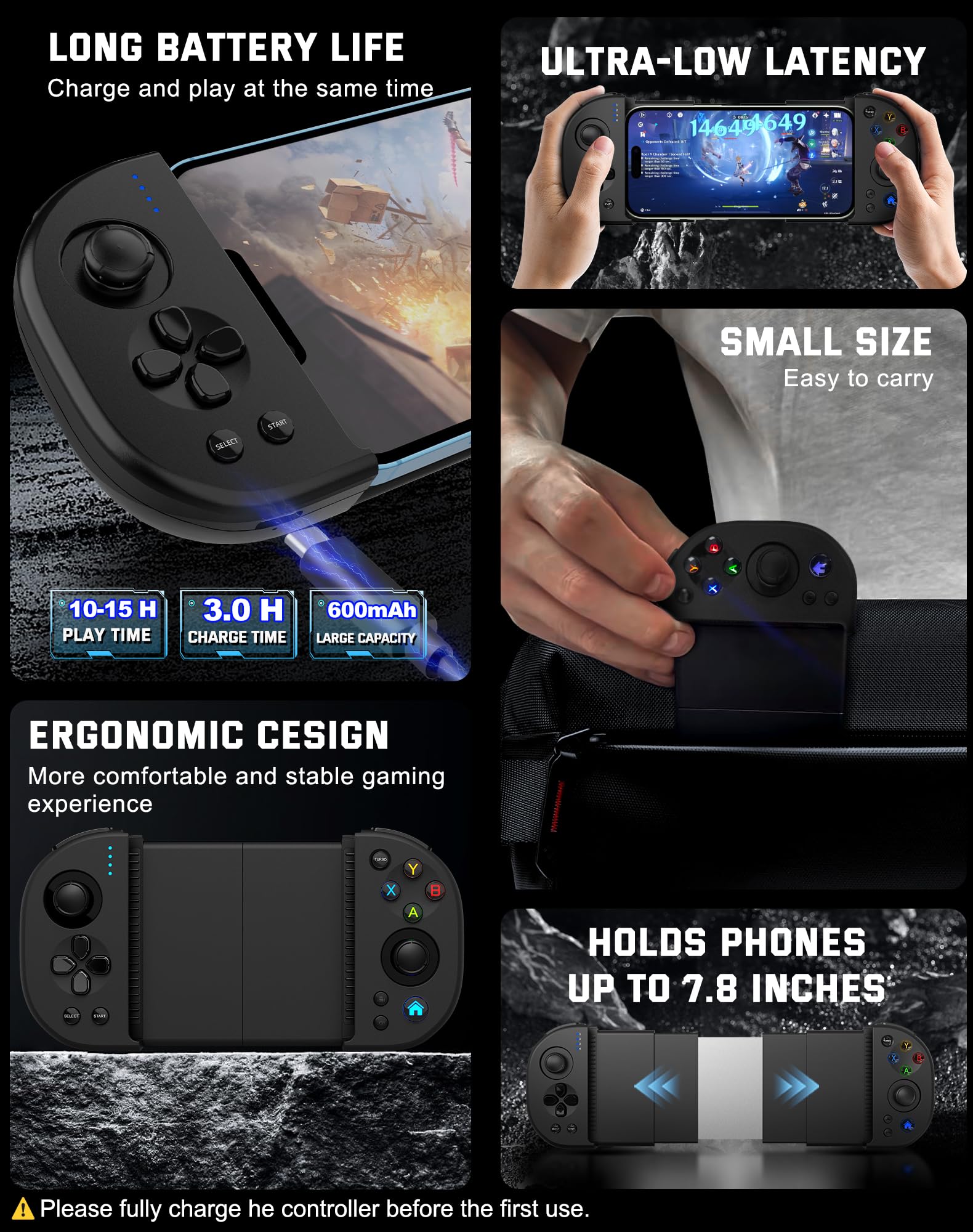 Wireless Gaming Controller for iPhone 16/15/14/13/12 & Samsung Galaxy S24/S23/S22/S21 - Hall Effect Joystick with Turbo Function - Compatible with Roblox, Fortnite & Mobile Games - Perfect for Competitive Gaming & Casual Play
