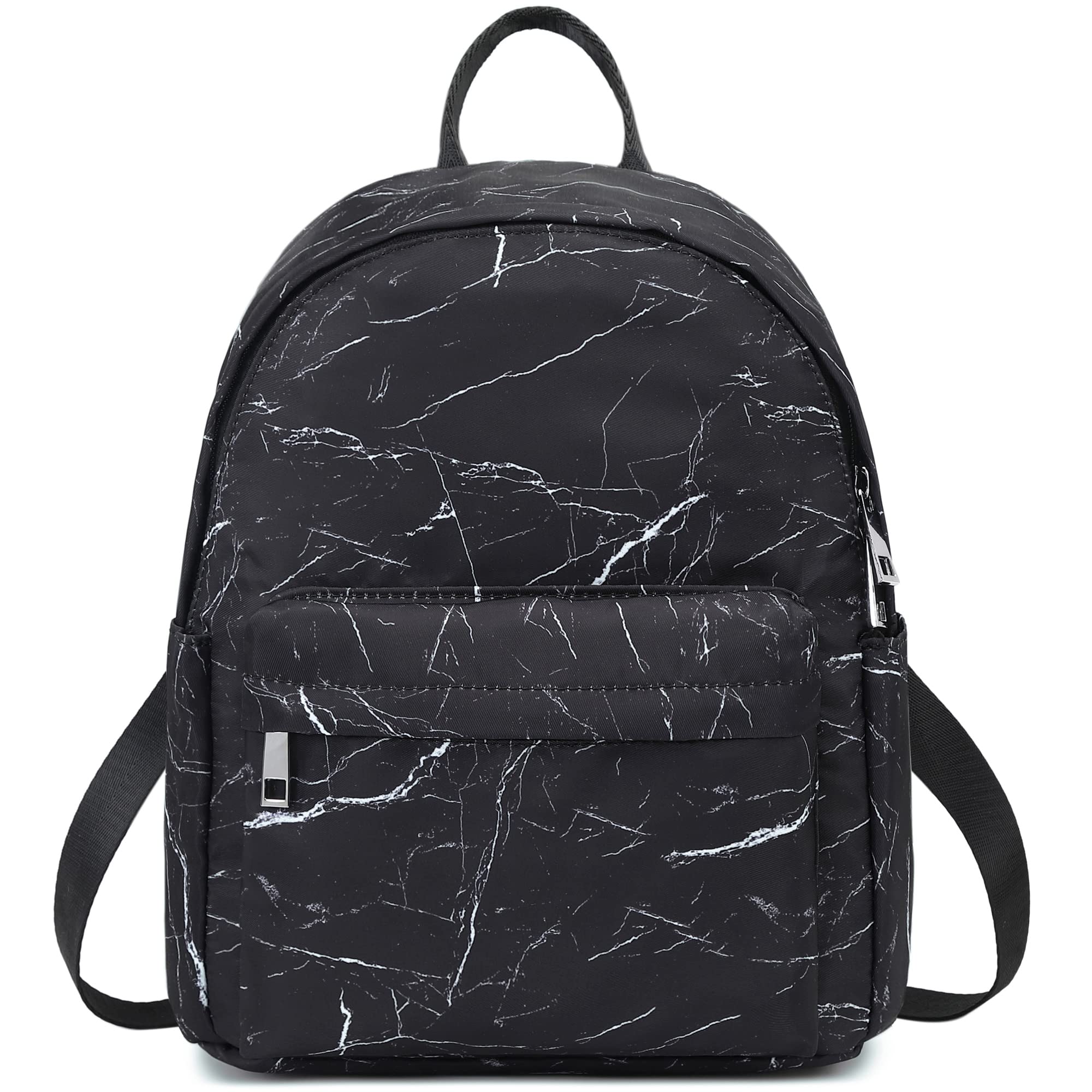 Marble Mini Backpack for Women & Girls - Small Travel Purse for School & Outings (Black)