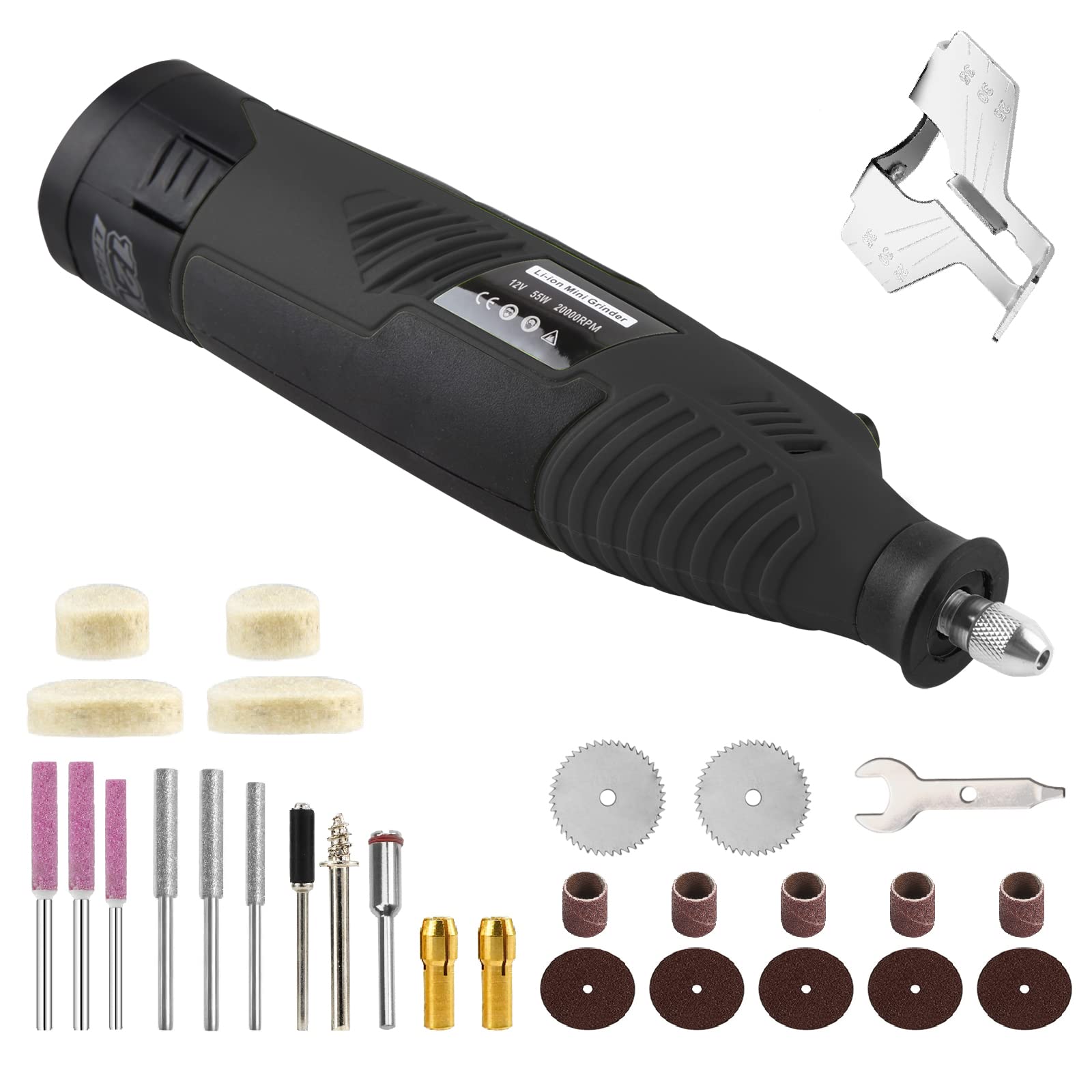 Electric Chainsaw Sharpener Kit - Cordless Battery Powered Chainsaw Chain Sharpener Tool Set with Diamond Wheels & Angle Attachment for Wood Cutting, Tree Trimming & DIY Home Improvement Projects
