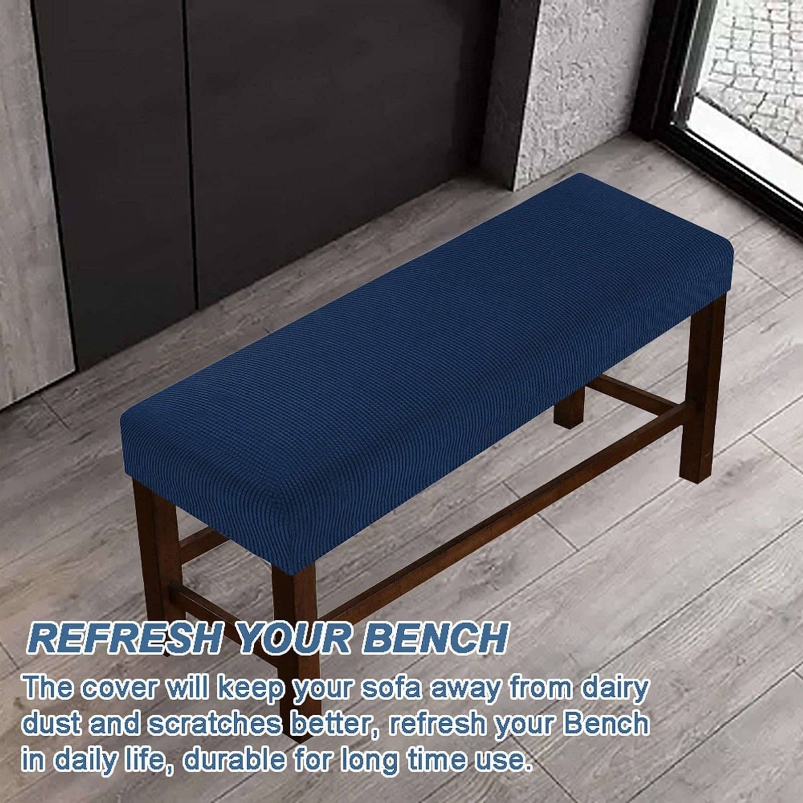 Stretch Upholstered Bench Slipcover - Elastic Jacquard Fabric Seat Protector - Removable & Washable - Fits Dining Room, Bedroom, Living Room & Kitchen Benches (Khaki, Large) - Perfect for Home Decor & Furniture Protection