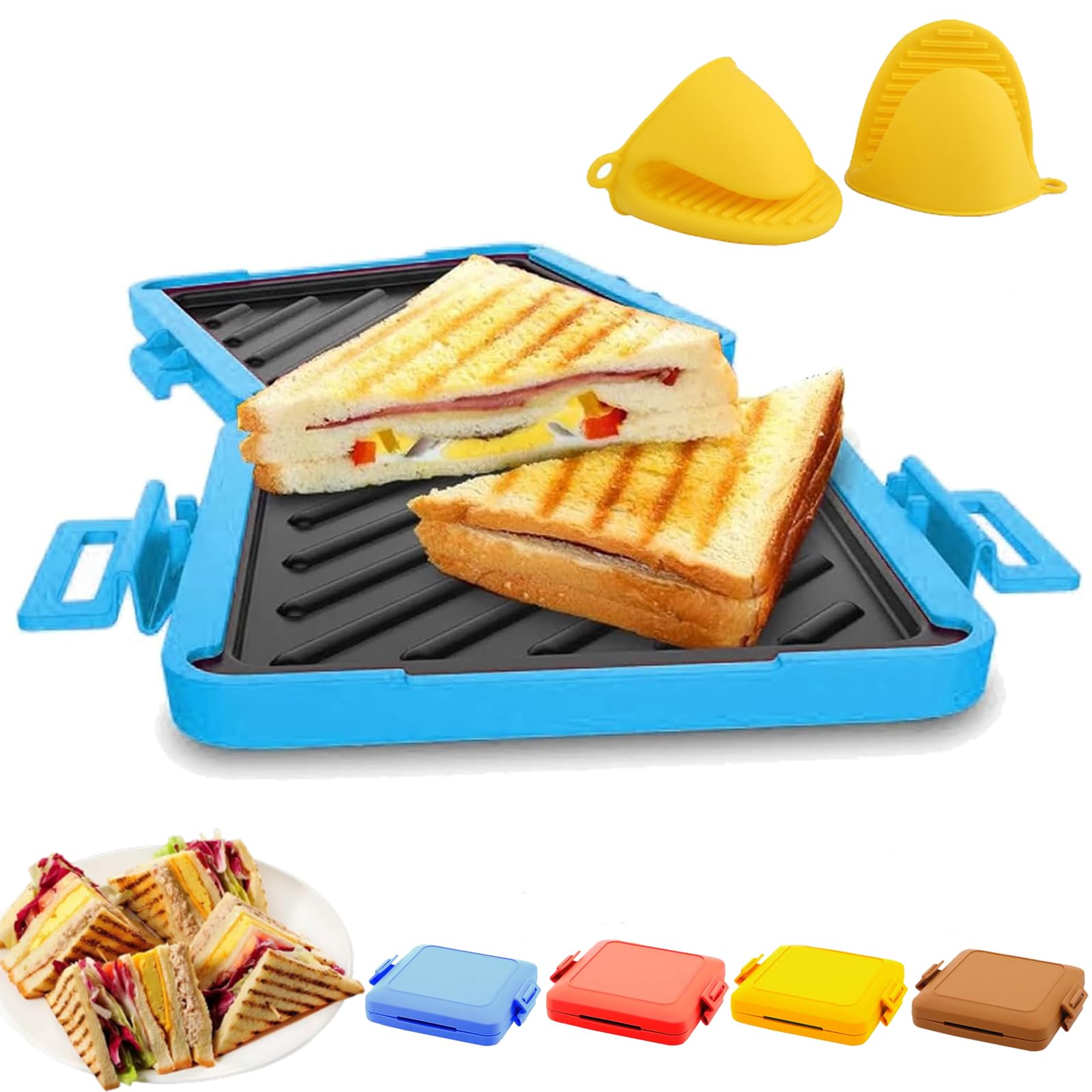 Micro Munchy Microwave Toastie Maker - Electric Sandwich Press for Grilled Cheese, Panini & Breakfast - Quick & Easy Microwaveable Toaster for Home, Office & Dorm - Perfect for Snacks, Lunches & Quick Meals (Blue)