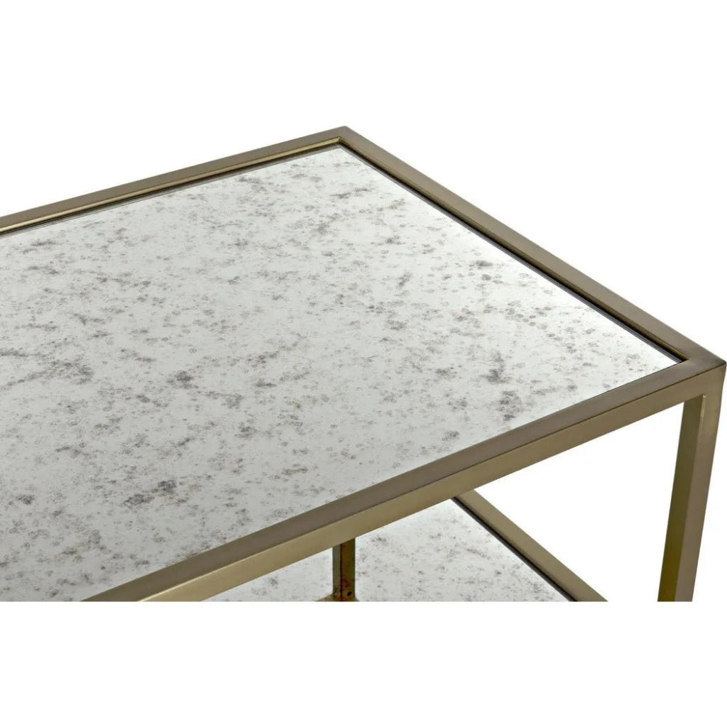 3 Tier Rectangle Side Table - Antique Brass & Mirror Finish - Perfect for Living Room, Bedroom, or Office Decor